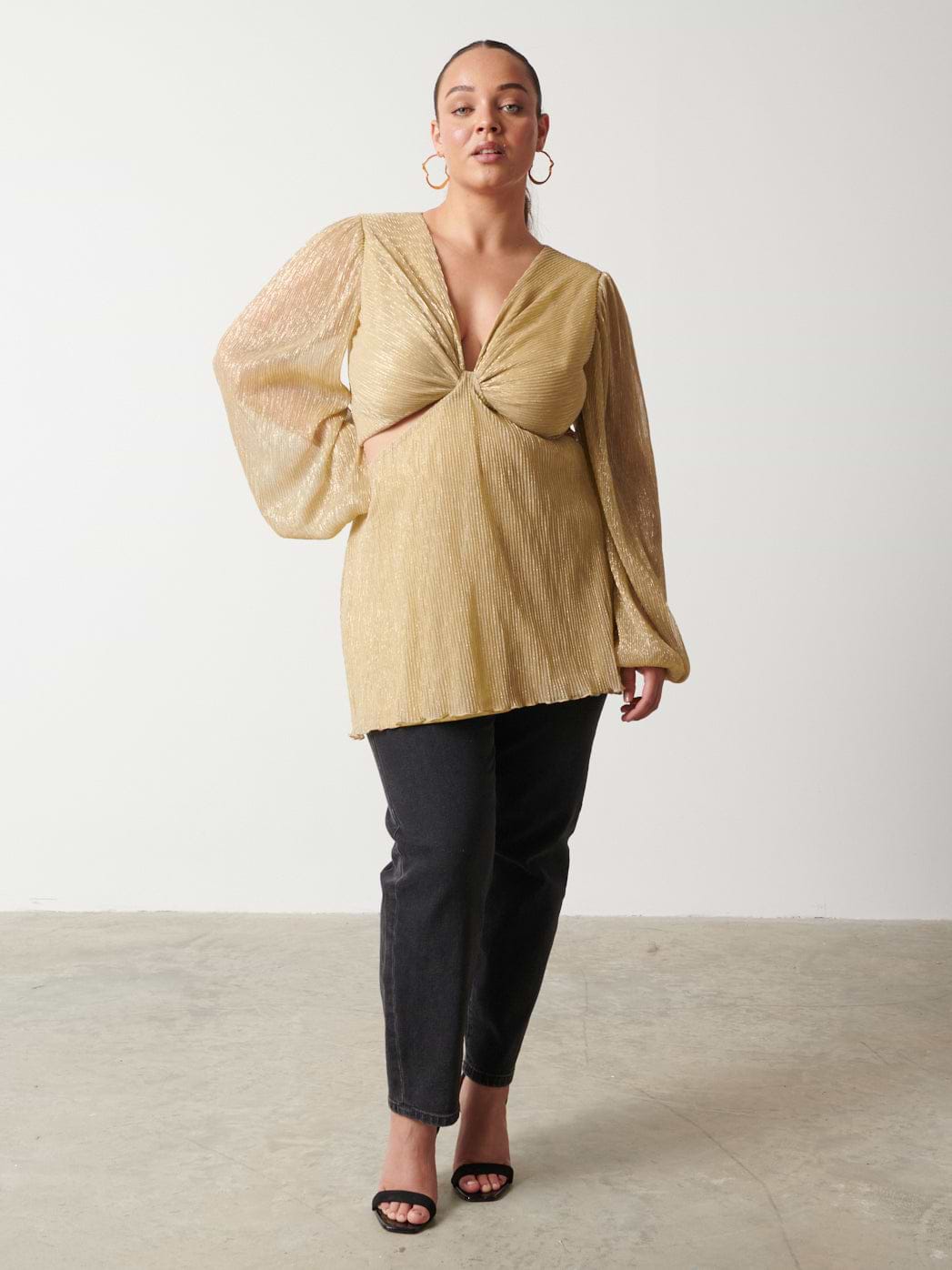 Josie Metallic Blouse Curve - Metallic Gold