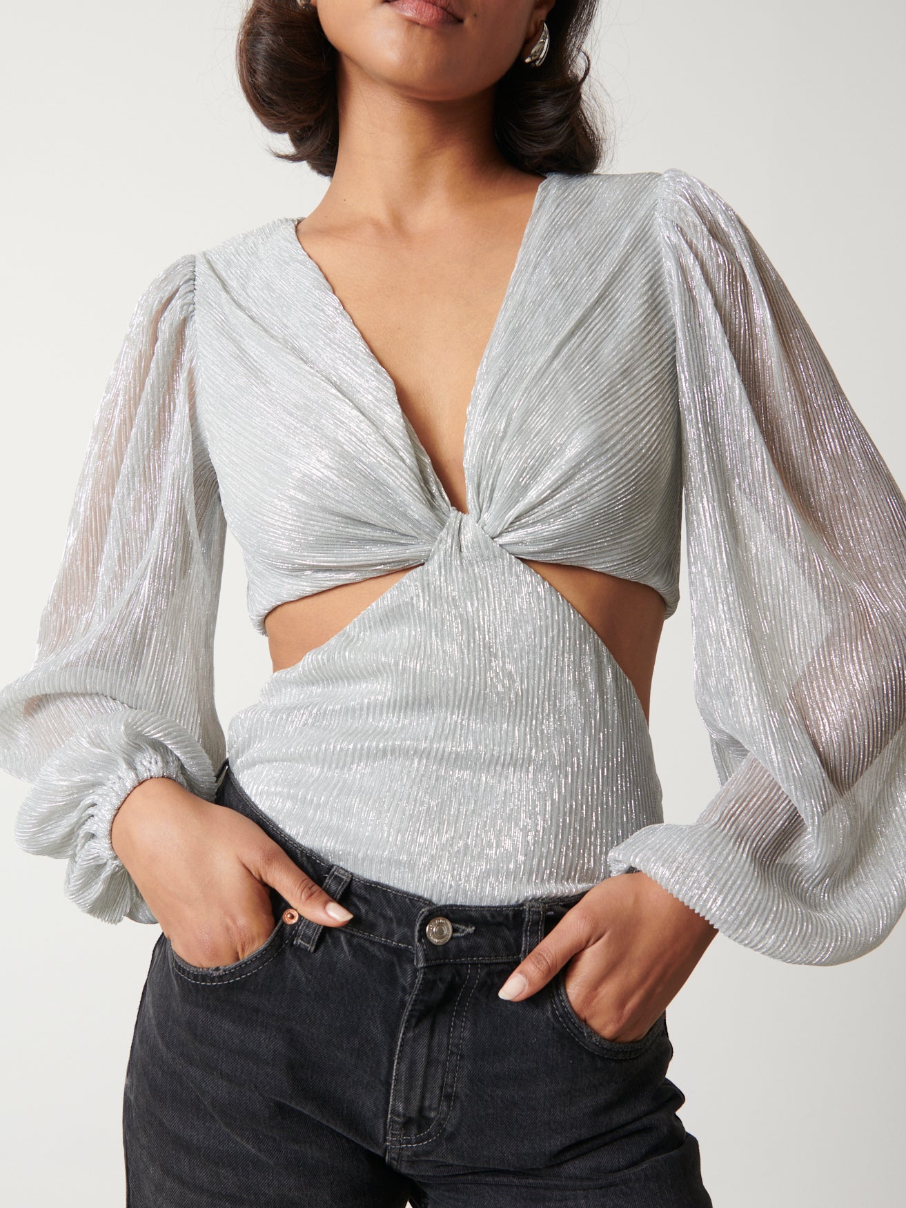 Josie Metallic Blouse - Silver