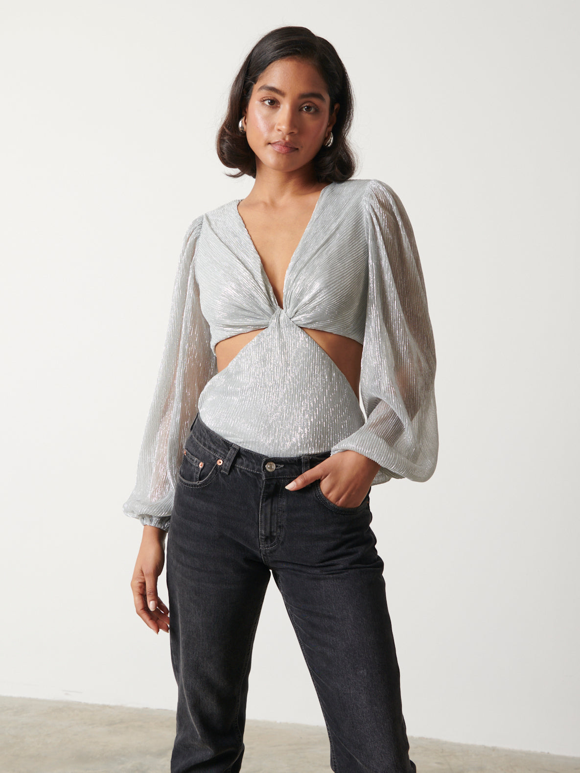 Josie Metallic Blouse - Silver