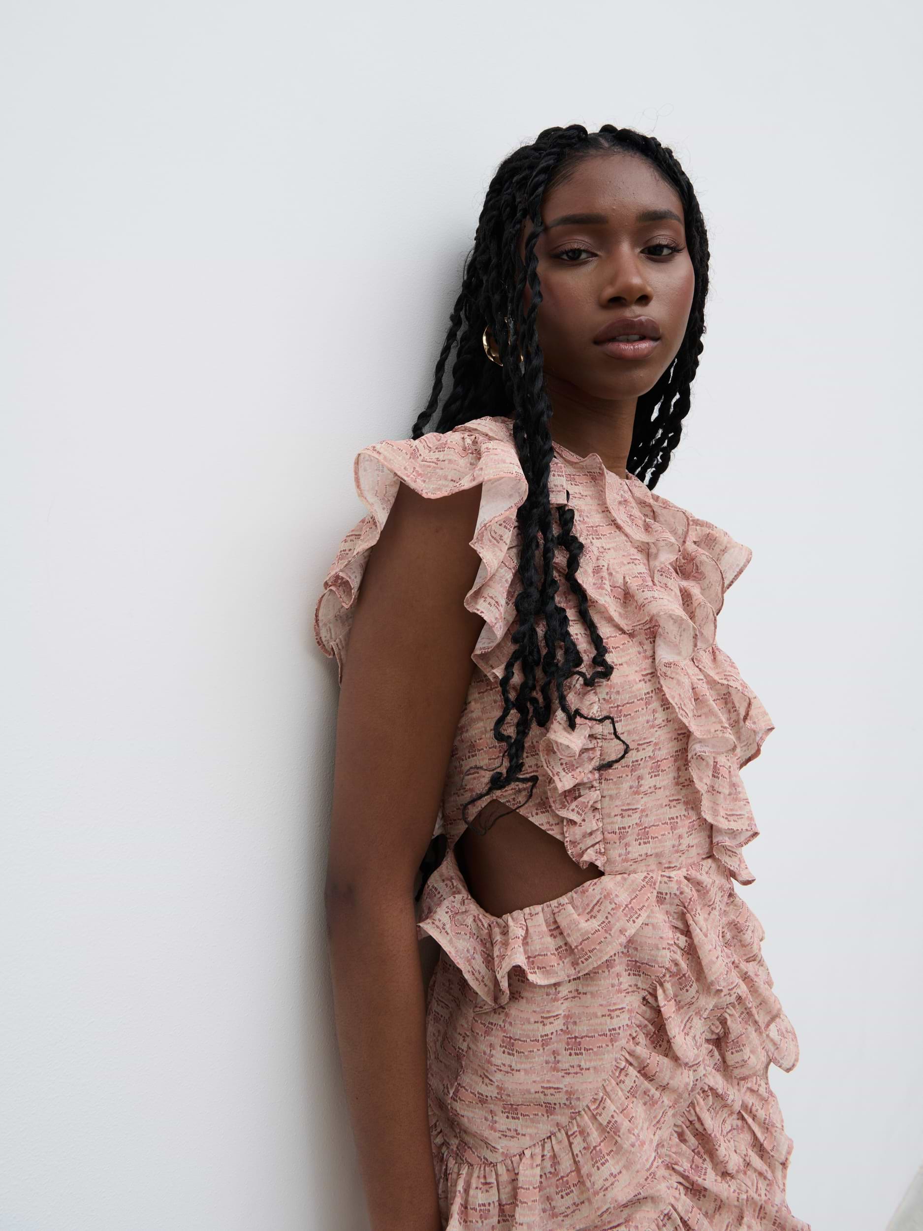 Joss Ruffle Mini Dress - Abstract Mark Making Print