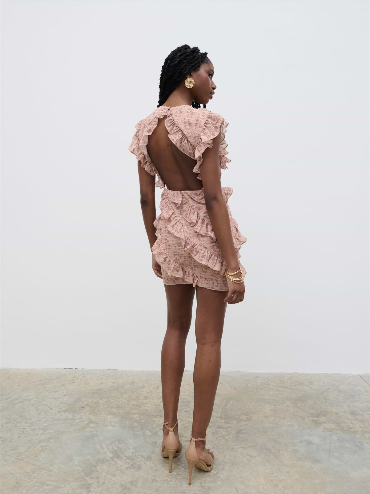 Joss Ruffle Mini Dress - Abstract Mark Making Print