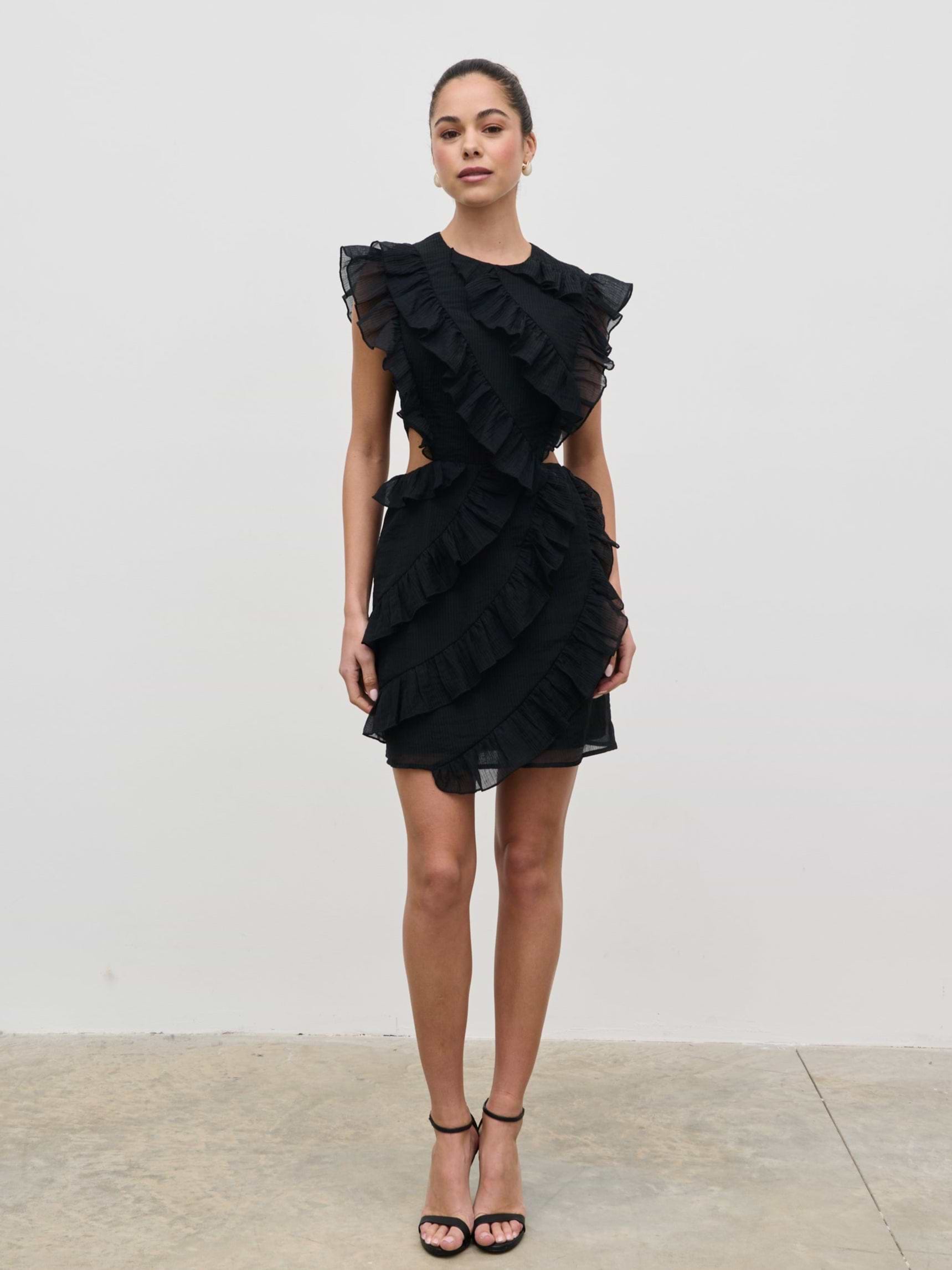 Joss Ruffle Mini Dress - Black
