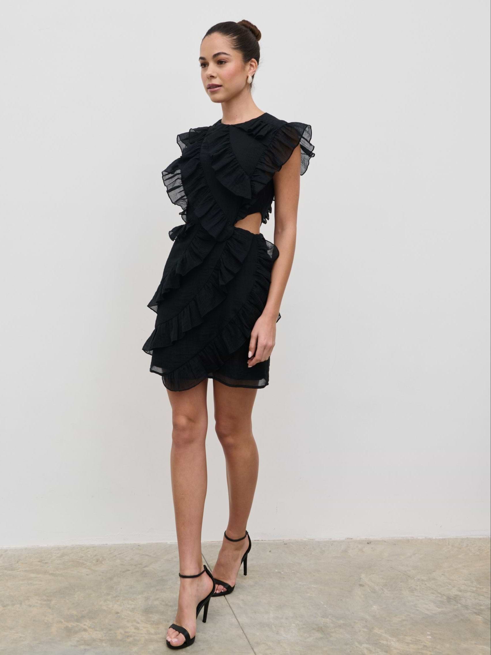 Joss Ruffle Mini Dress - Black