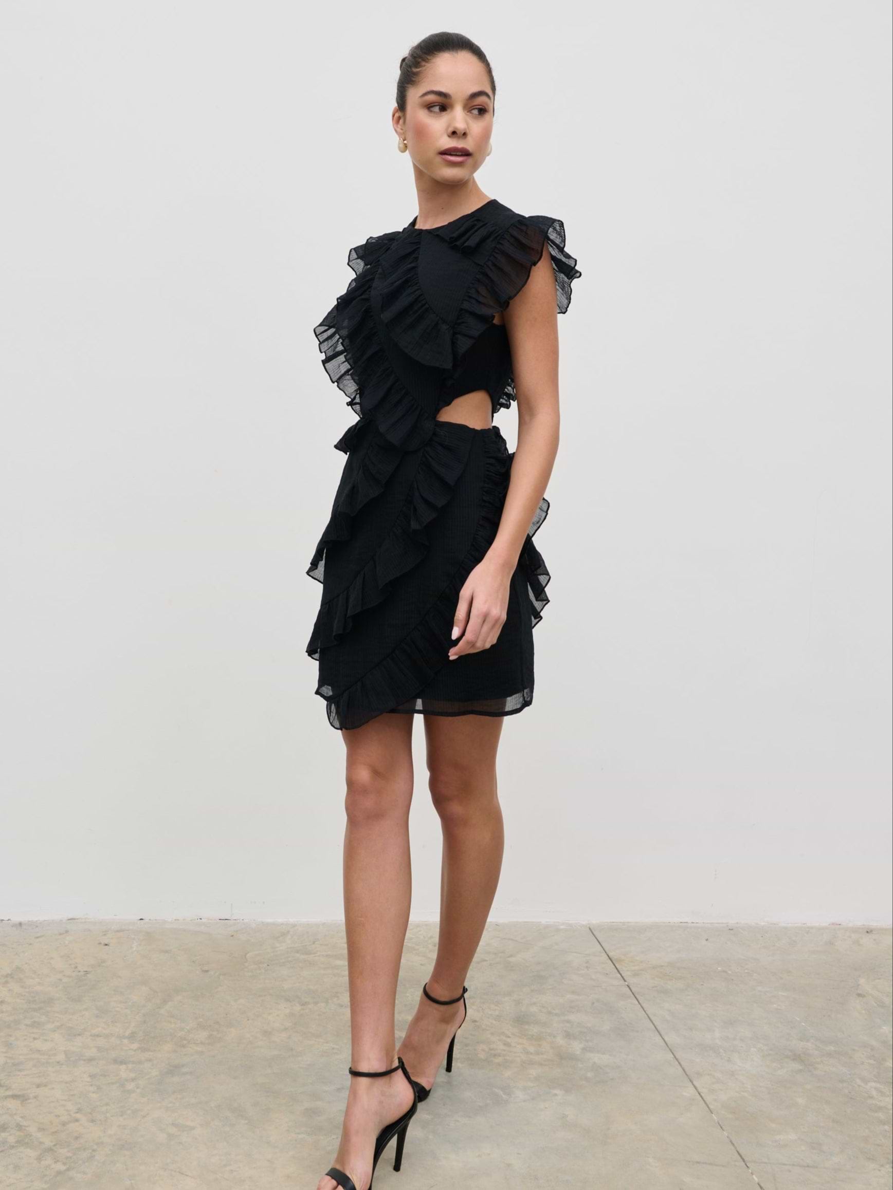 Joss Ruffle Mini Dress - Black
