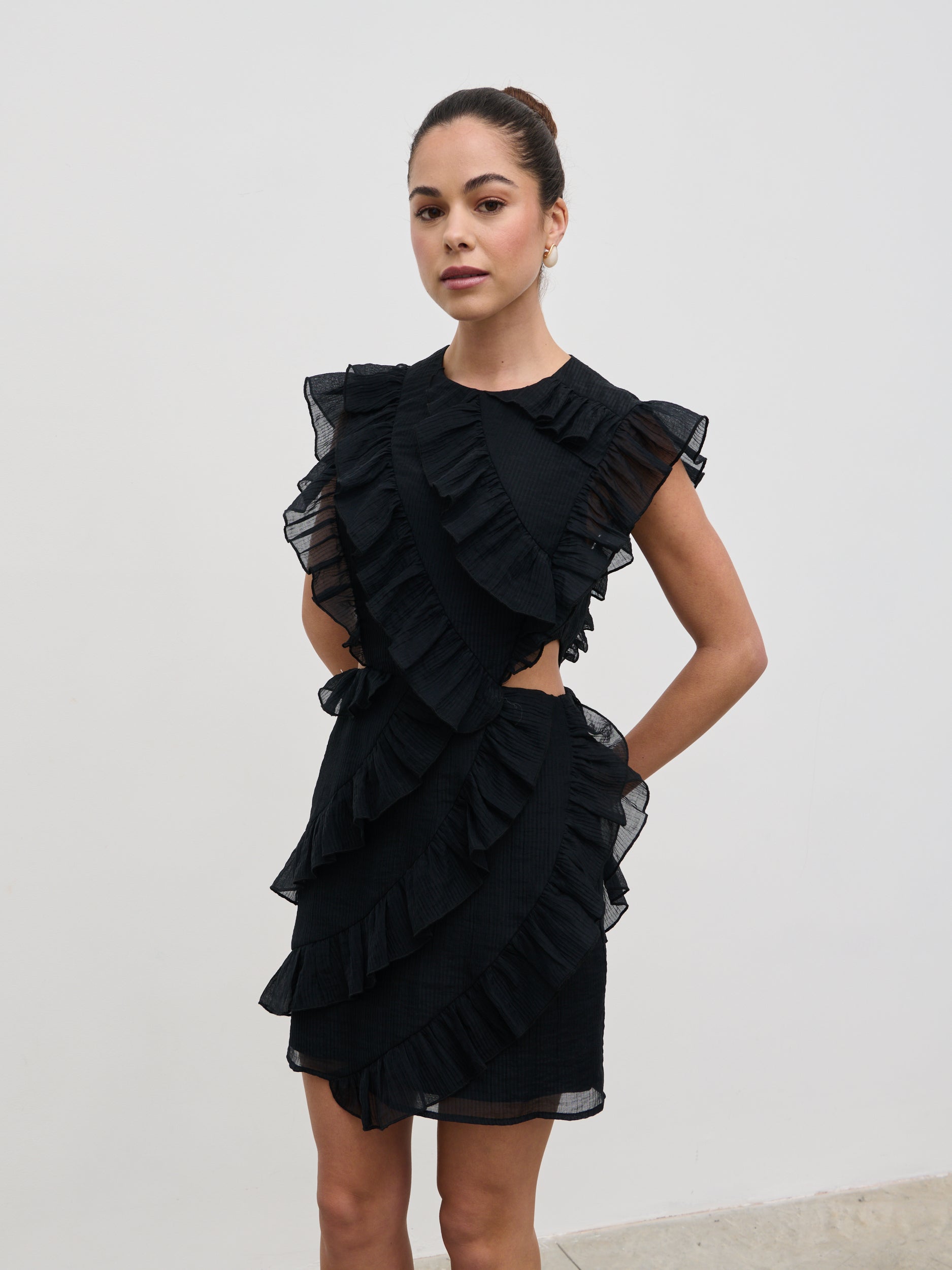 Joss Ruffle Mini Dress - Black