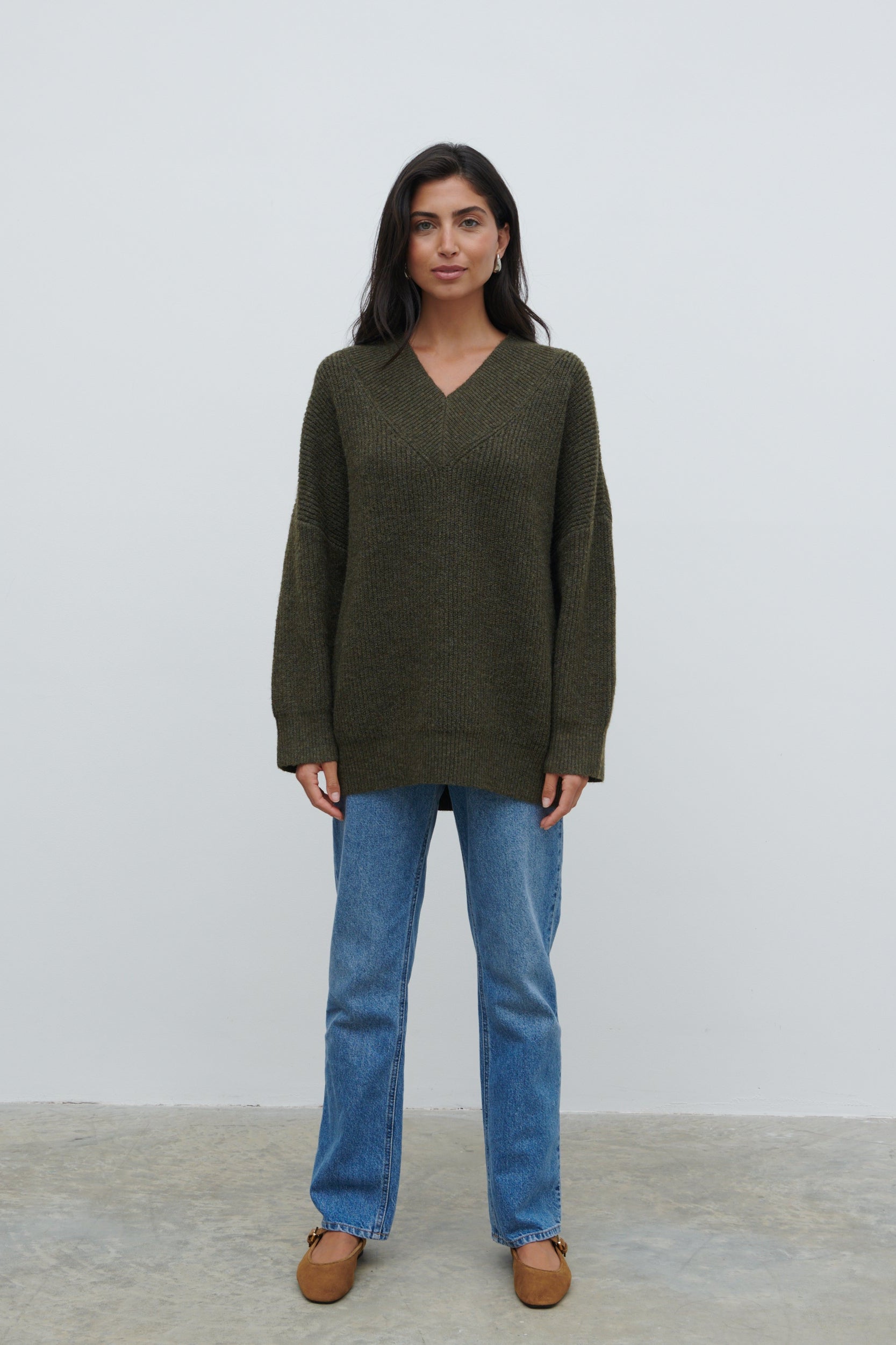 Jovie Oversized Rib Knit Jumper - Dark Olive