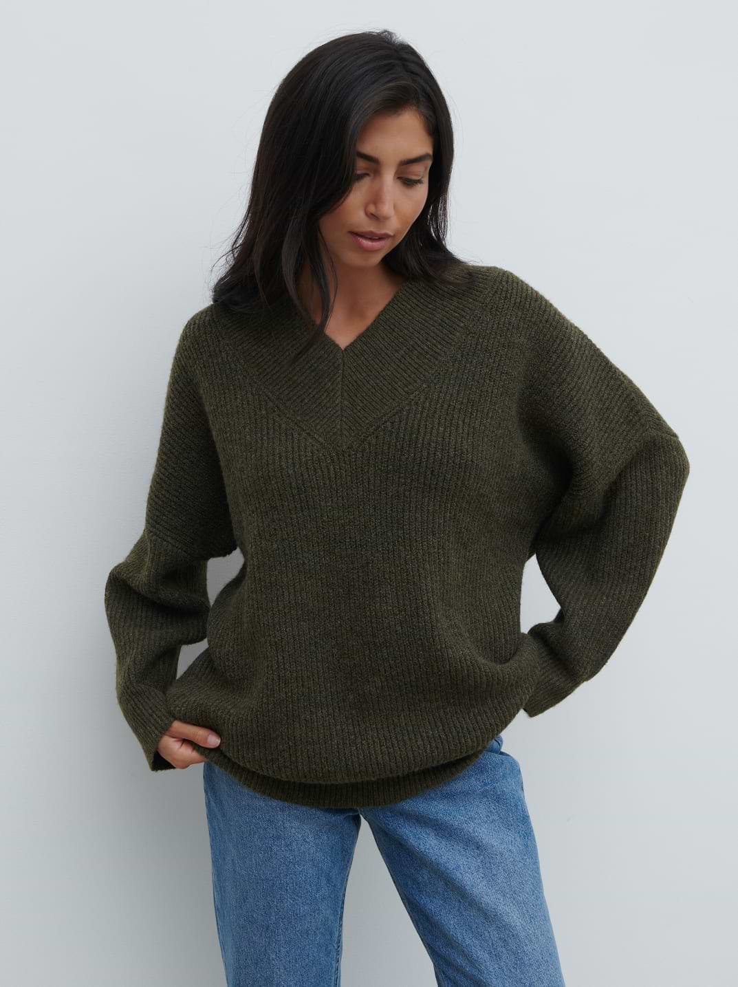 Jovie Oversized Rib Knit Jumper - Dark Olive