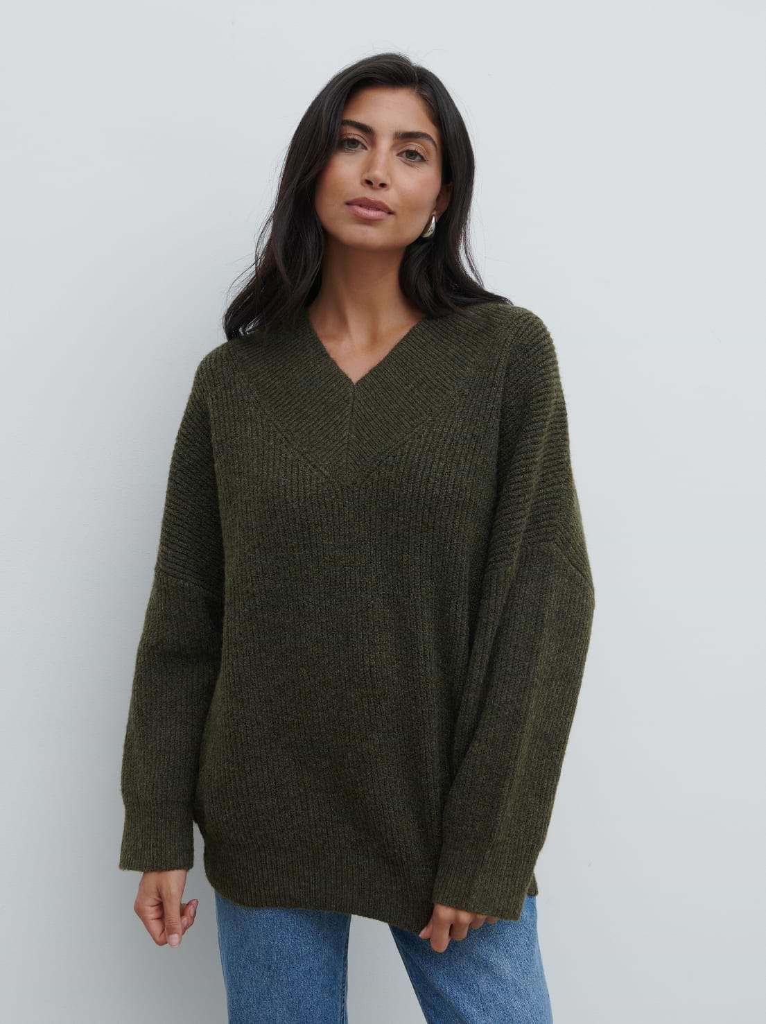 Jovie Oversized Rib Knit Jumper - Dark Olive