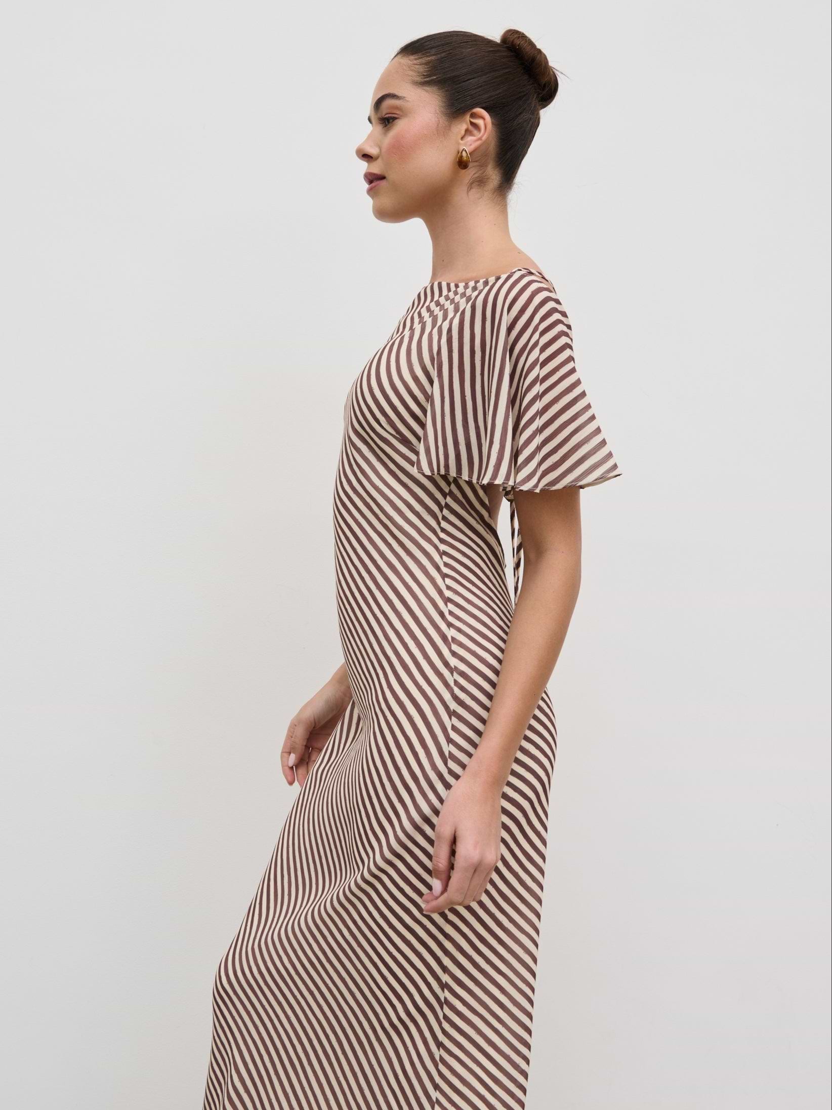 Jules Maxi Dress - Brown and Cream Stripe