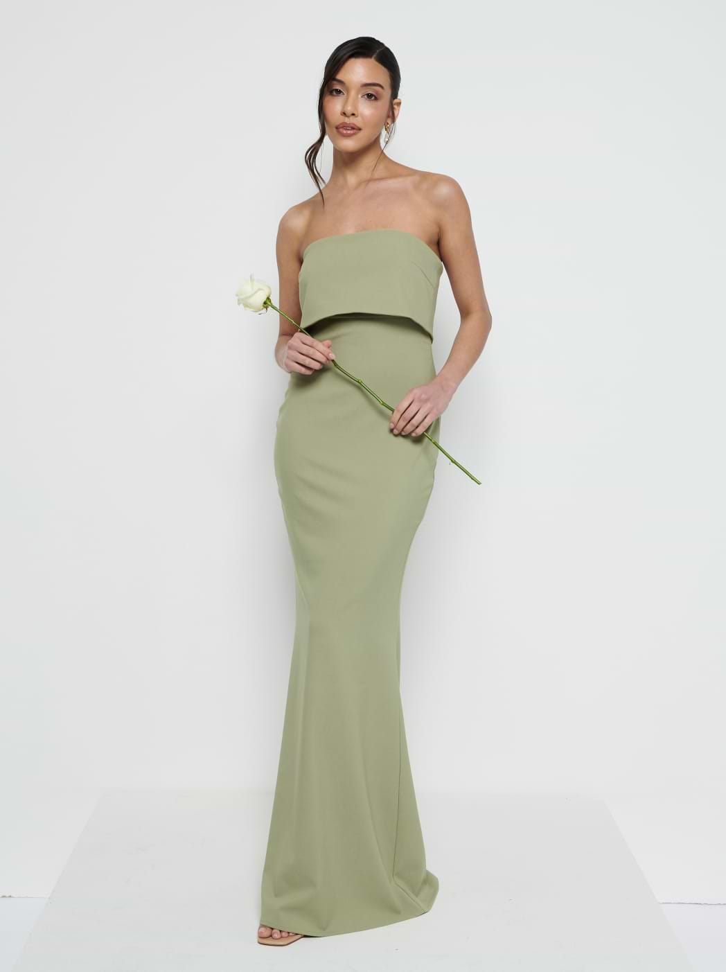 Julia Strapless Crepe Maxi Bridesmaid Dress - Olive