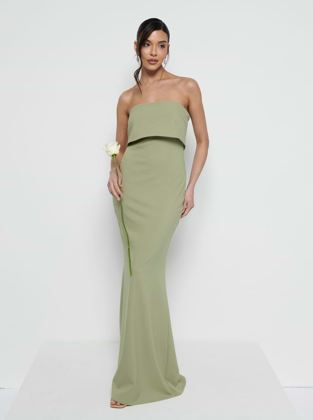 Julia Strapless Crepe Maxi Bridesmaid Dress - Olive