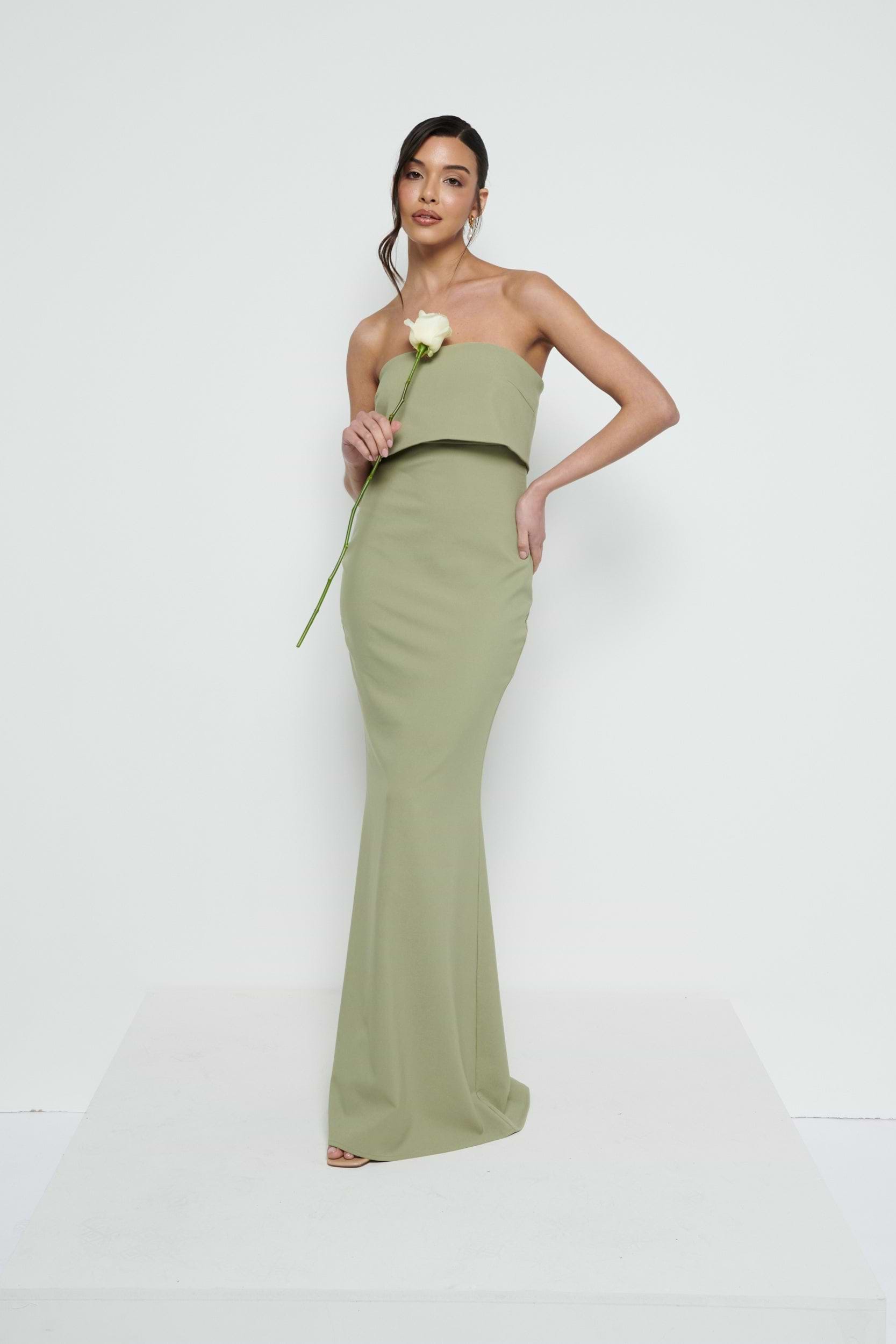 Julia Strapless Crepe Maxi Bridesmaid Dress - Olive