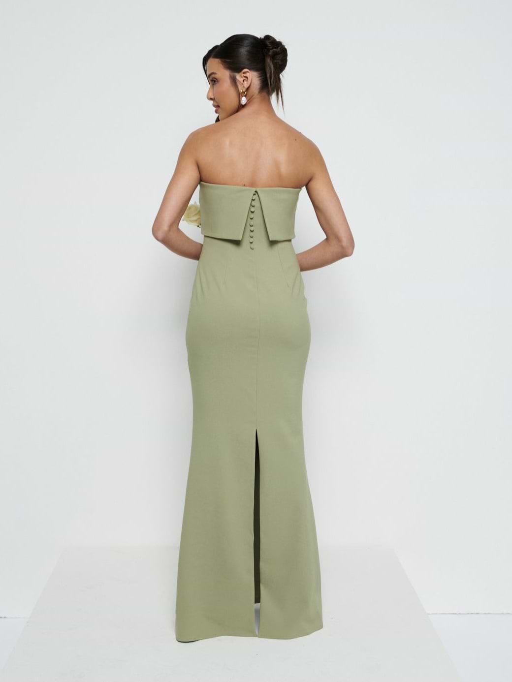 Julia Strapless Crepe Maxi Bridesmaid Dress - Olive
