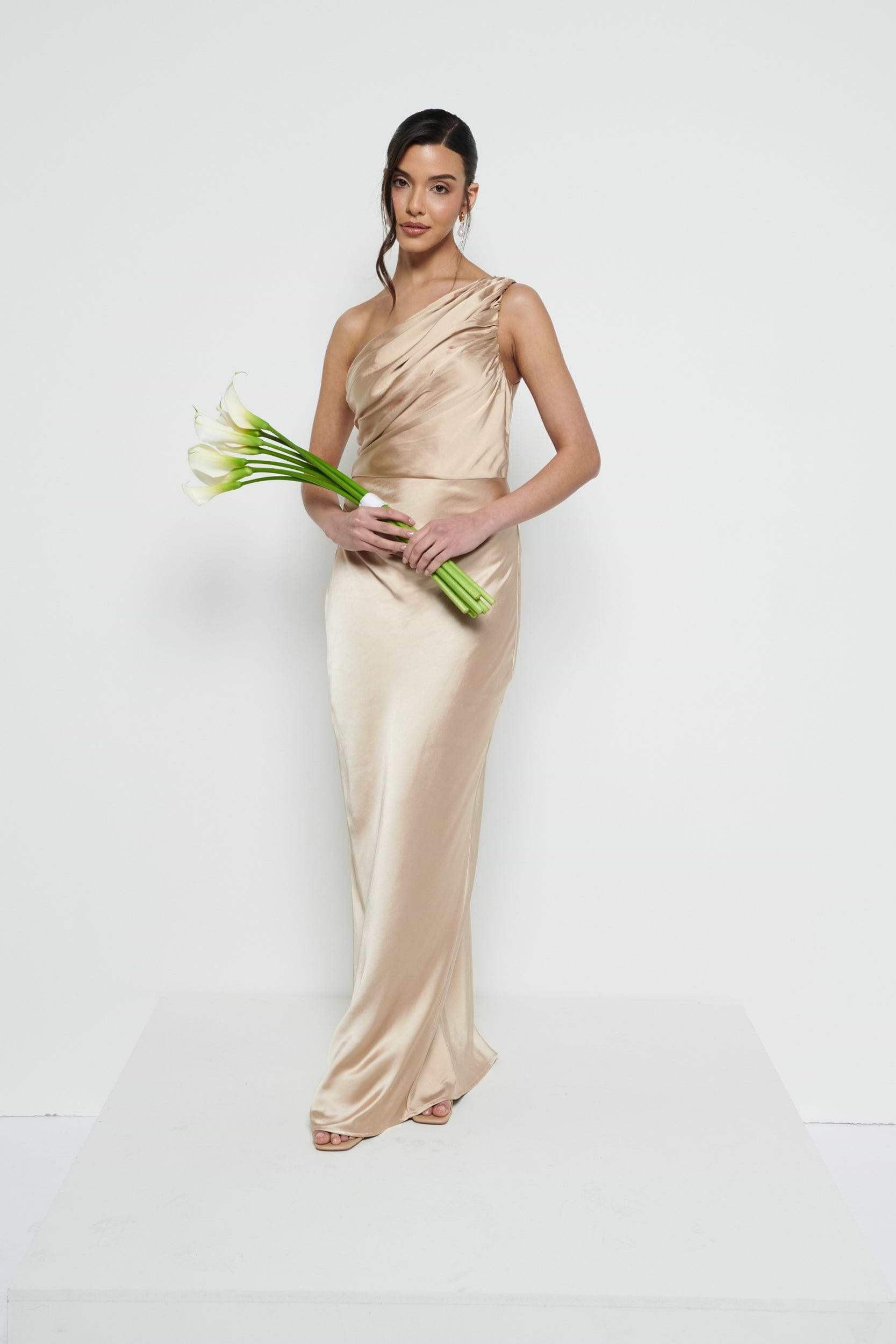 Juliet Ruched Maxi Bridesmaid Dress - Matte Bronze