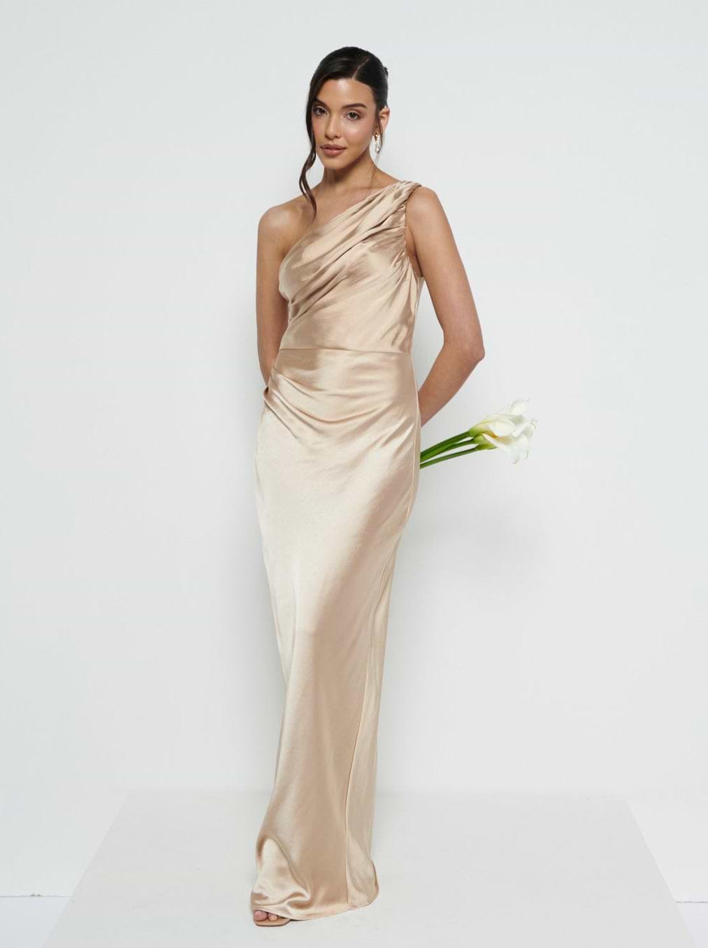 Juliet Ruched Maxi Bridesmaid Dress - Matte Bronze