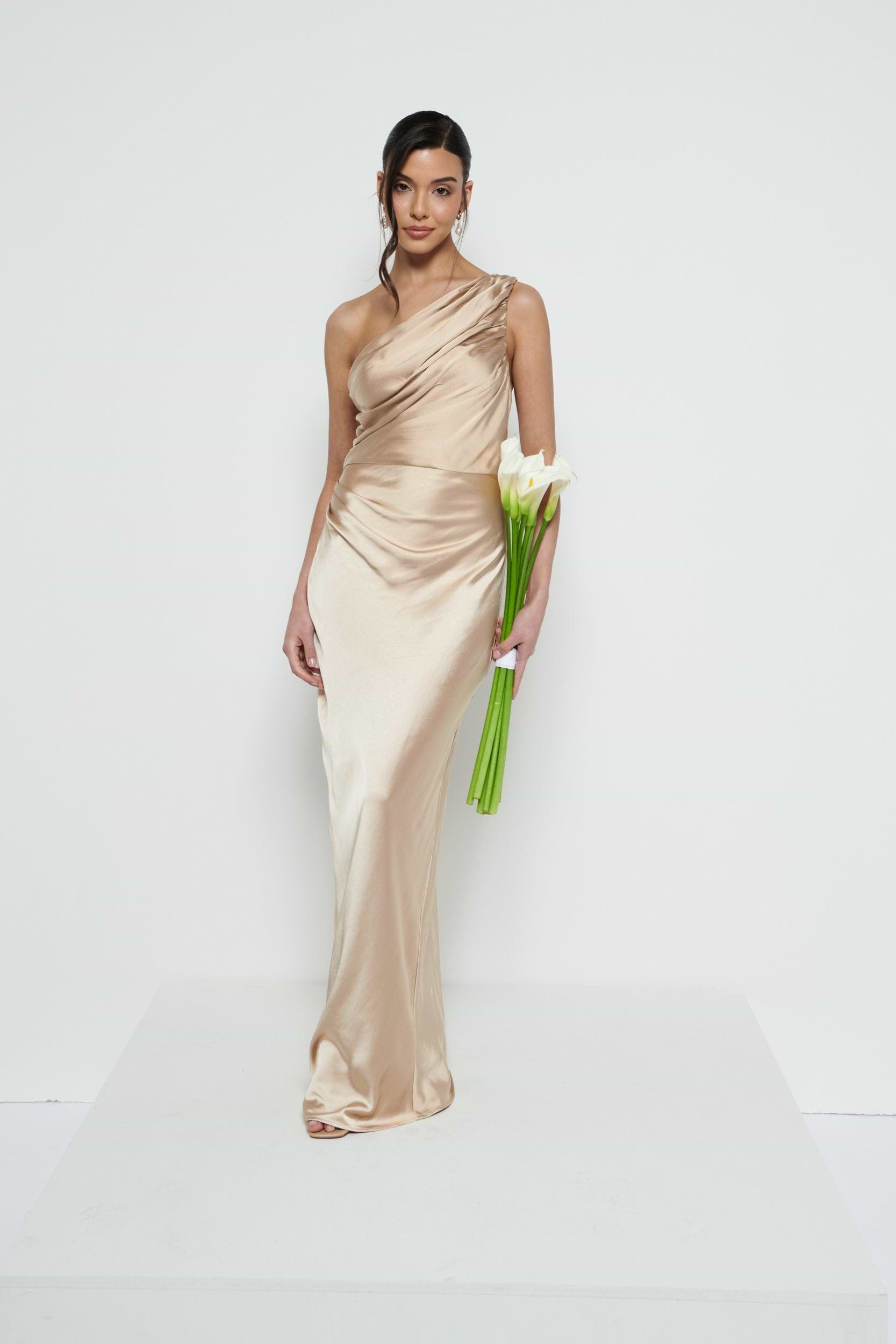 Juliet Ruched Maxi Bridesmaid Dress - Matte Bronze