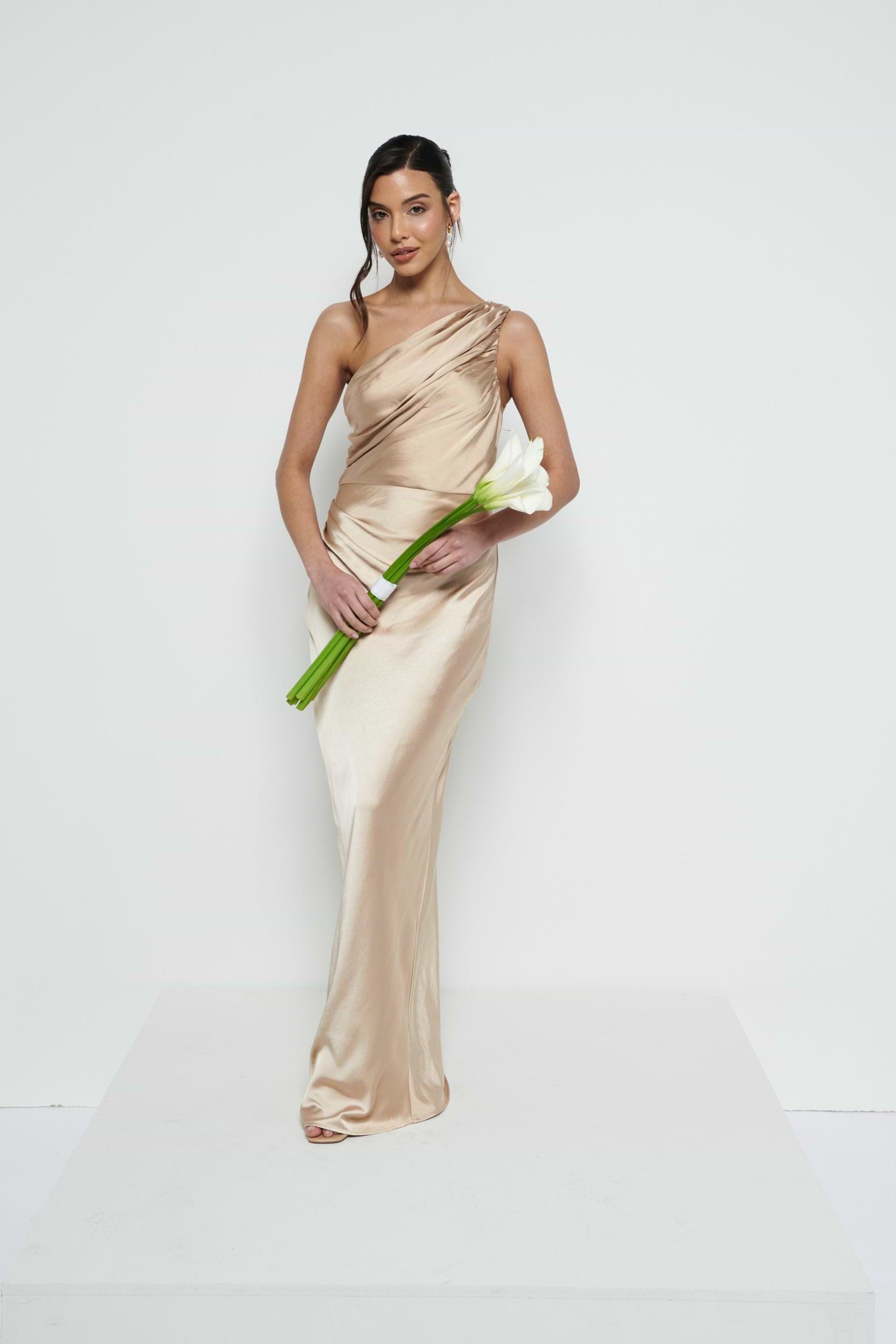 Juliet Ruched Maxi Bridesmaid Dress - Matte Bronze