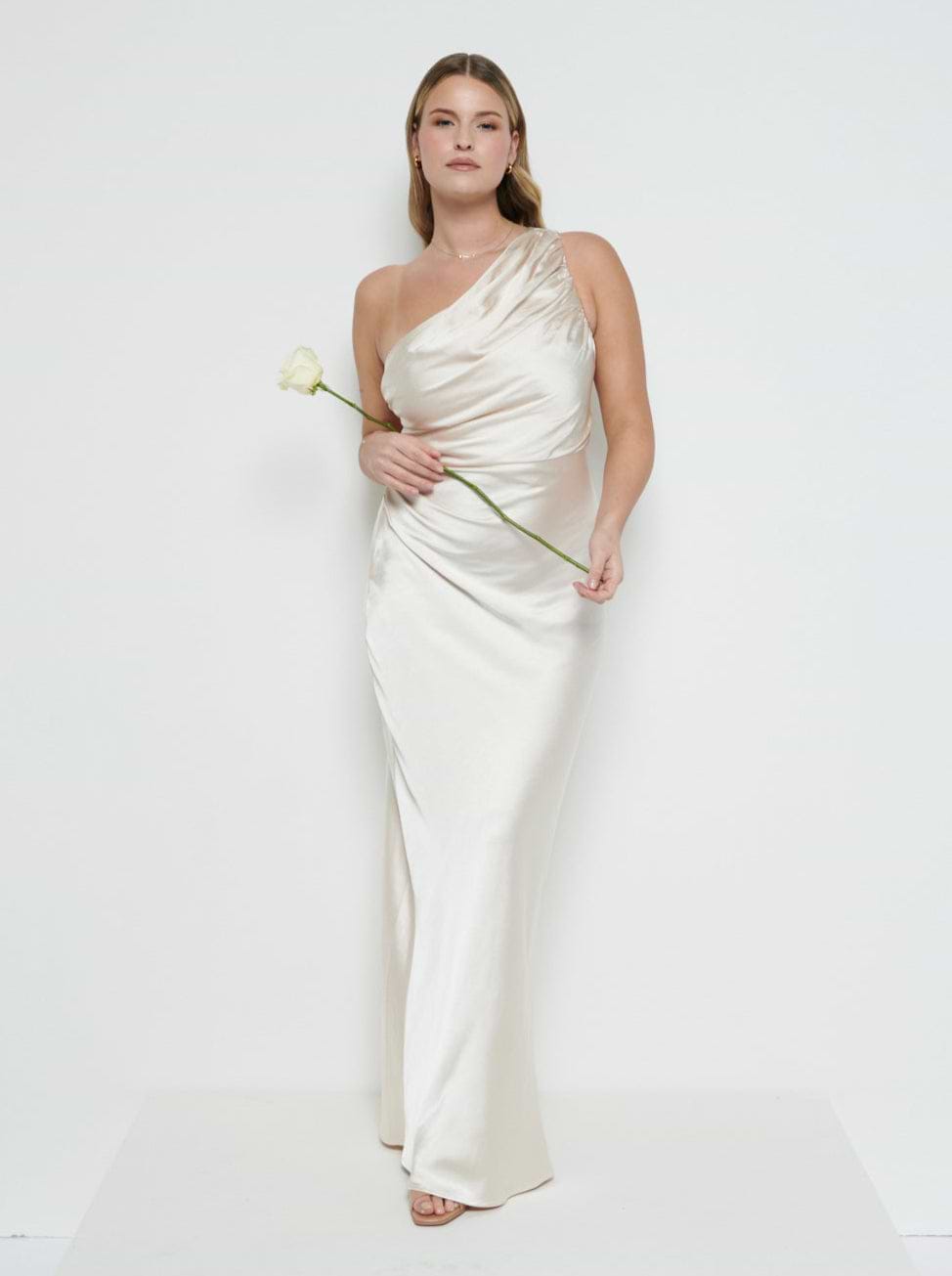 Juliet Ruched Maxi Bridesmaid Dress - Matte Champagne