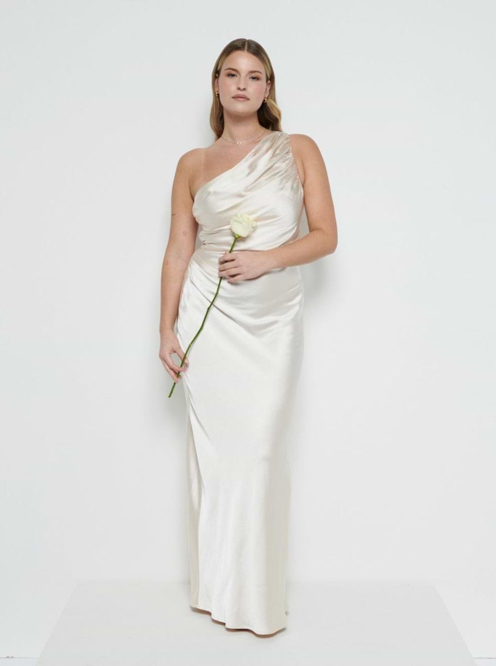 Juliet Ruched Maxi Bridesmaid Dress - Matte Champagne