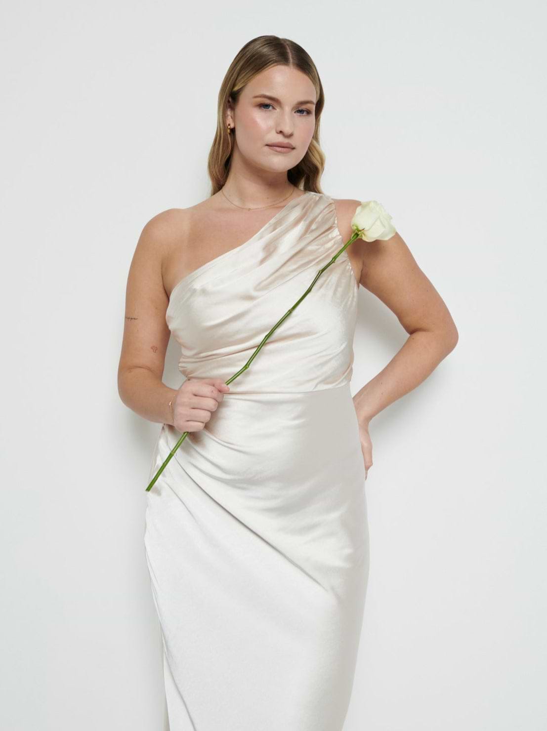 Juliet Ruched Maxi Bridesmaid Dress - Matte Champagne