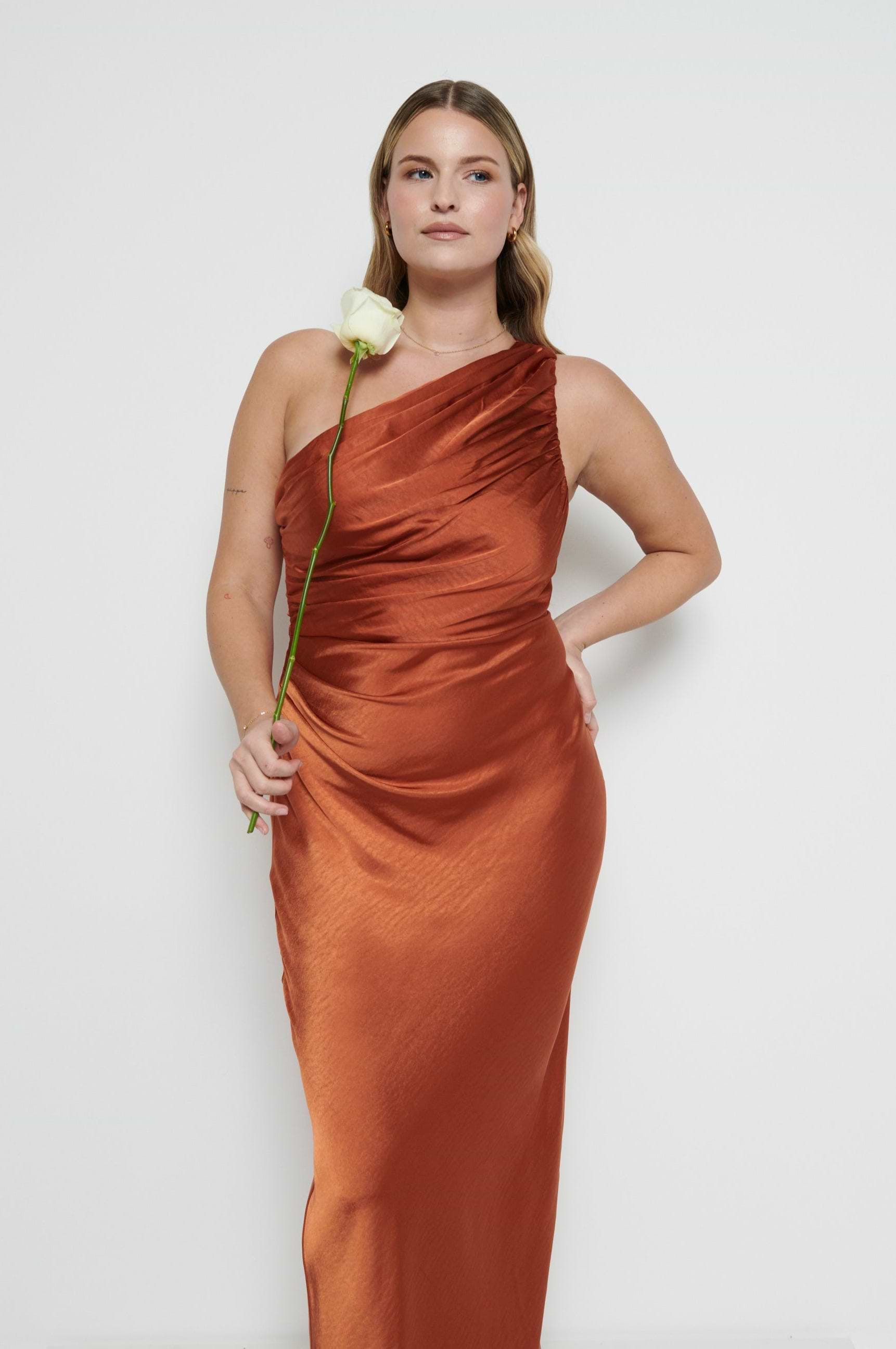 Juliet Ruched Maxi Bridesmaid Dress - Copper