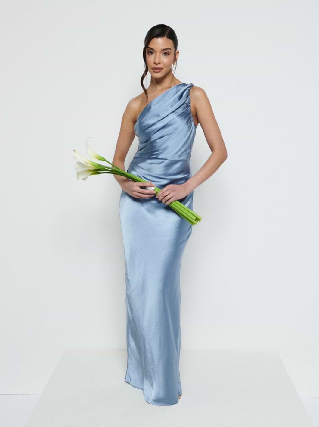 Juliet Ruched Maxi Bridesmaid Dress - Dusty Blue