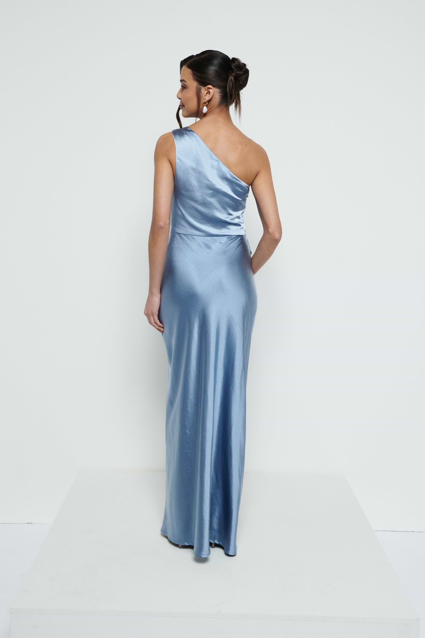 Juliet Ruched Maxi Bridesmaid Dress - Dusty Blue