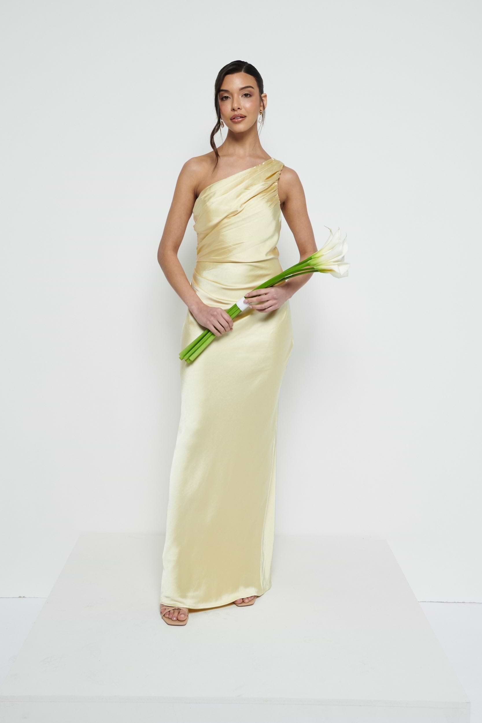 Juliet Ruched Maxi Bridesmaid Dress - Lemon