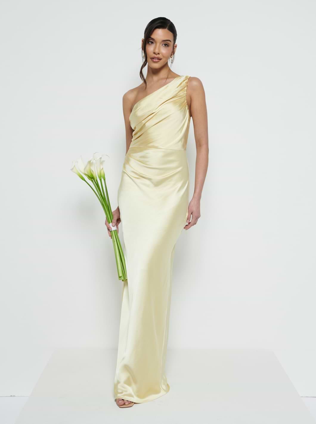 Juliet Ruched Maxi Bridesmaid Dress - Lemon