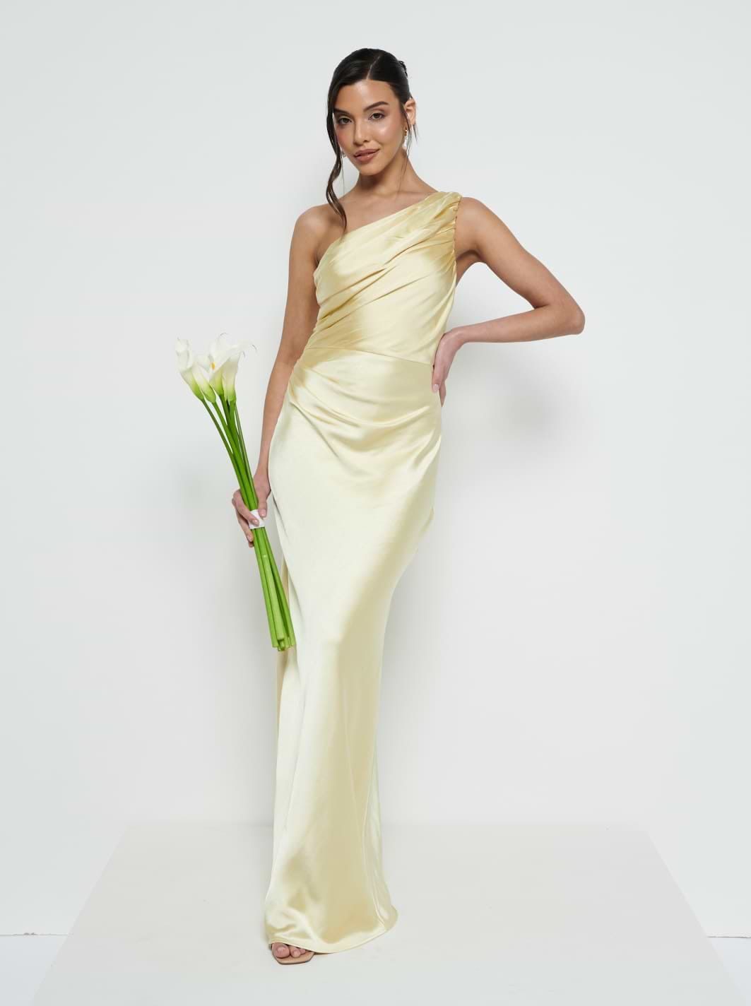 Juliet Ruched Maxi Bridesmaid Dress - Lemon