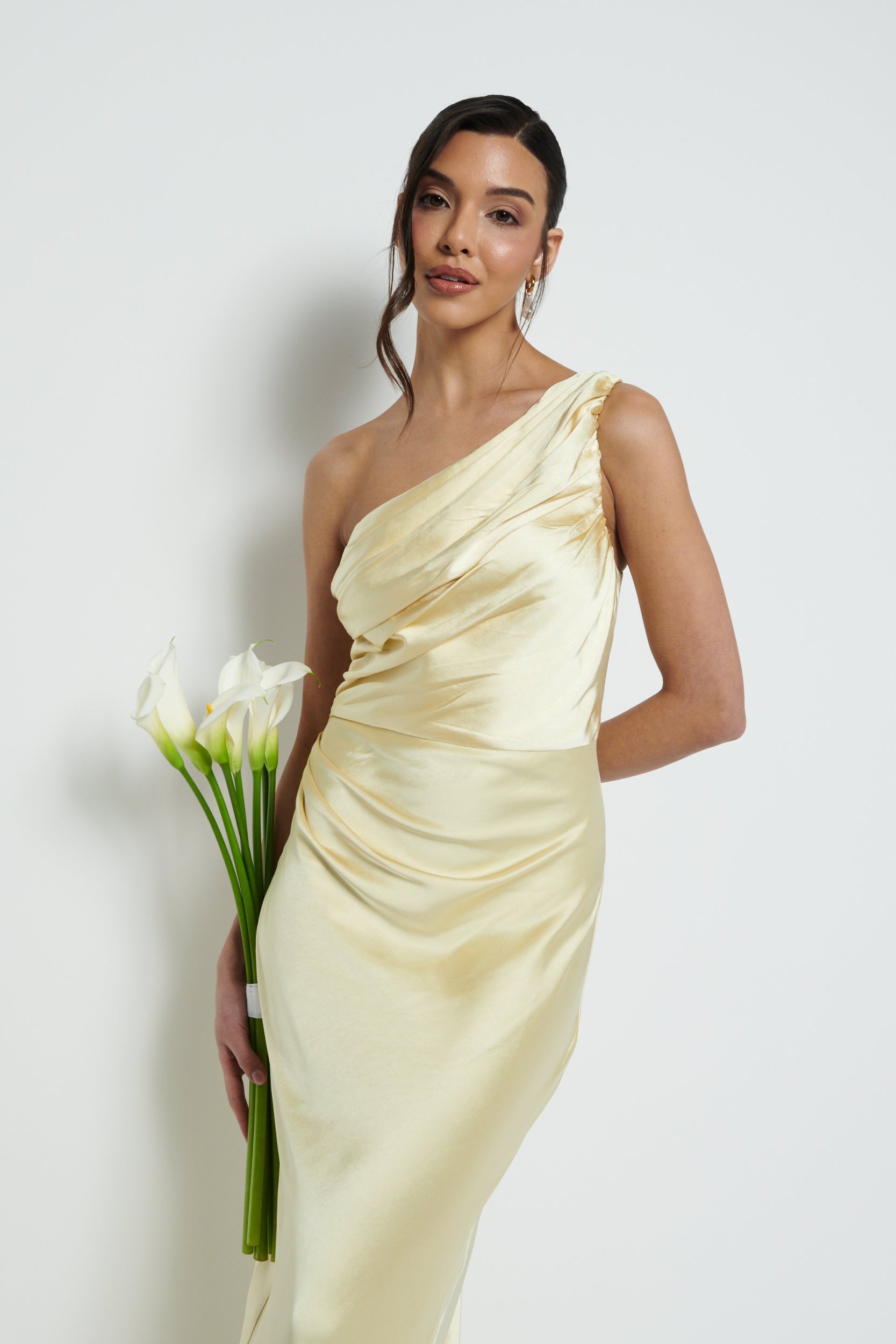 Juliet Ruched Maxi Bridesmaid Dress - Lemon