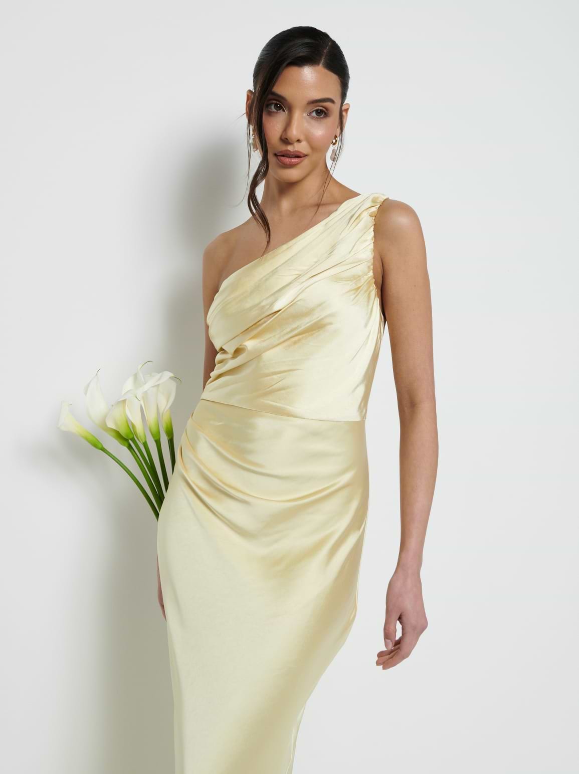 Juliet Ruched Maxi Bridesmaid Dress - Lemon