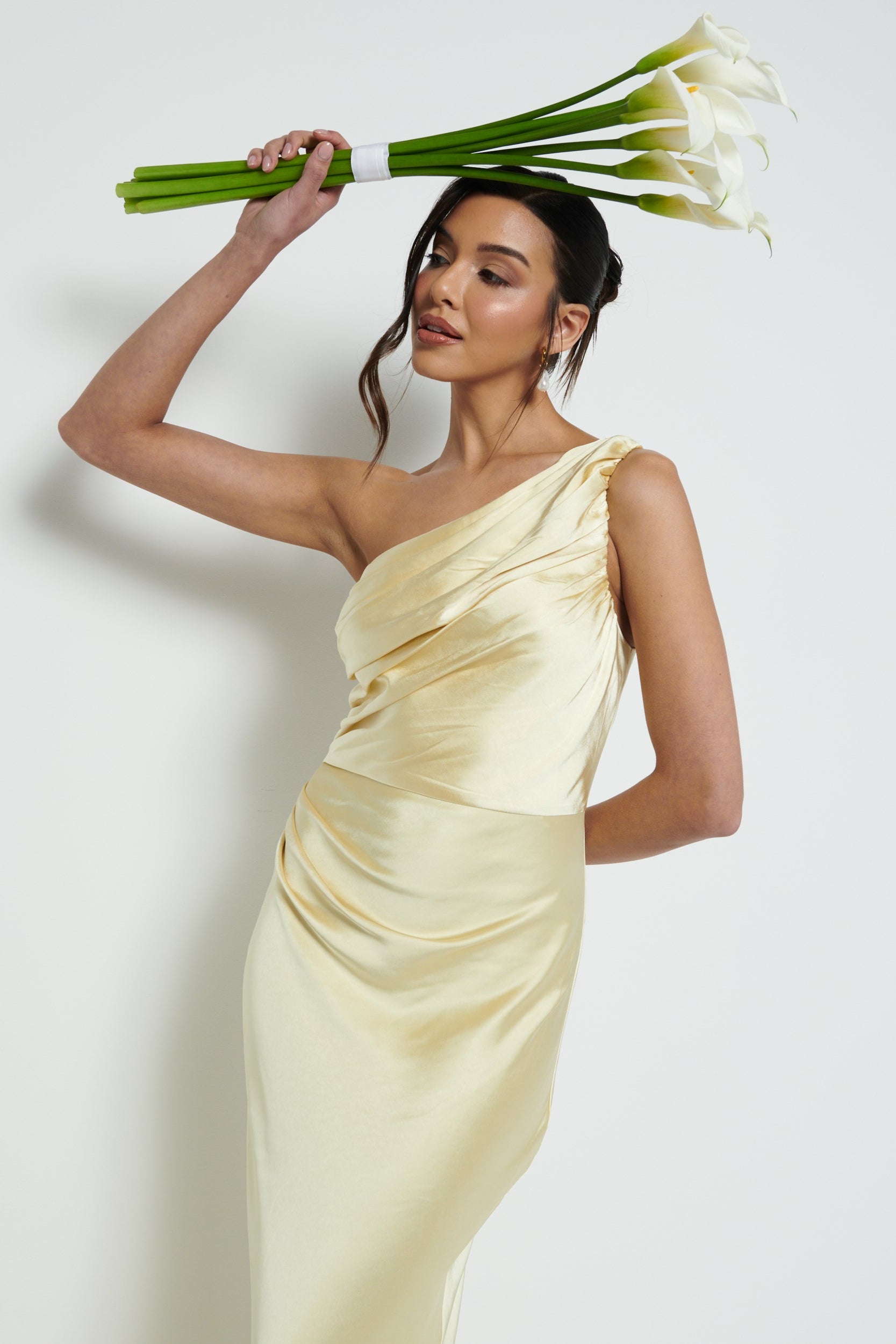 Juliet Ruched Maxi Bridesmaid Dress - Lemon