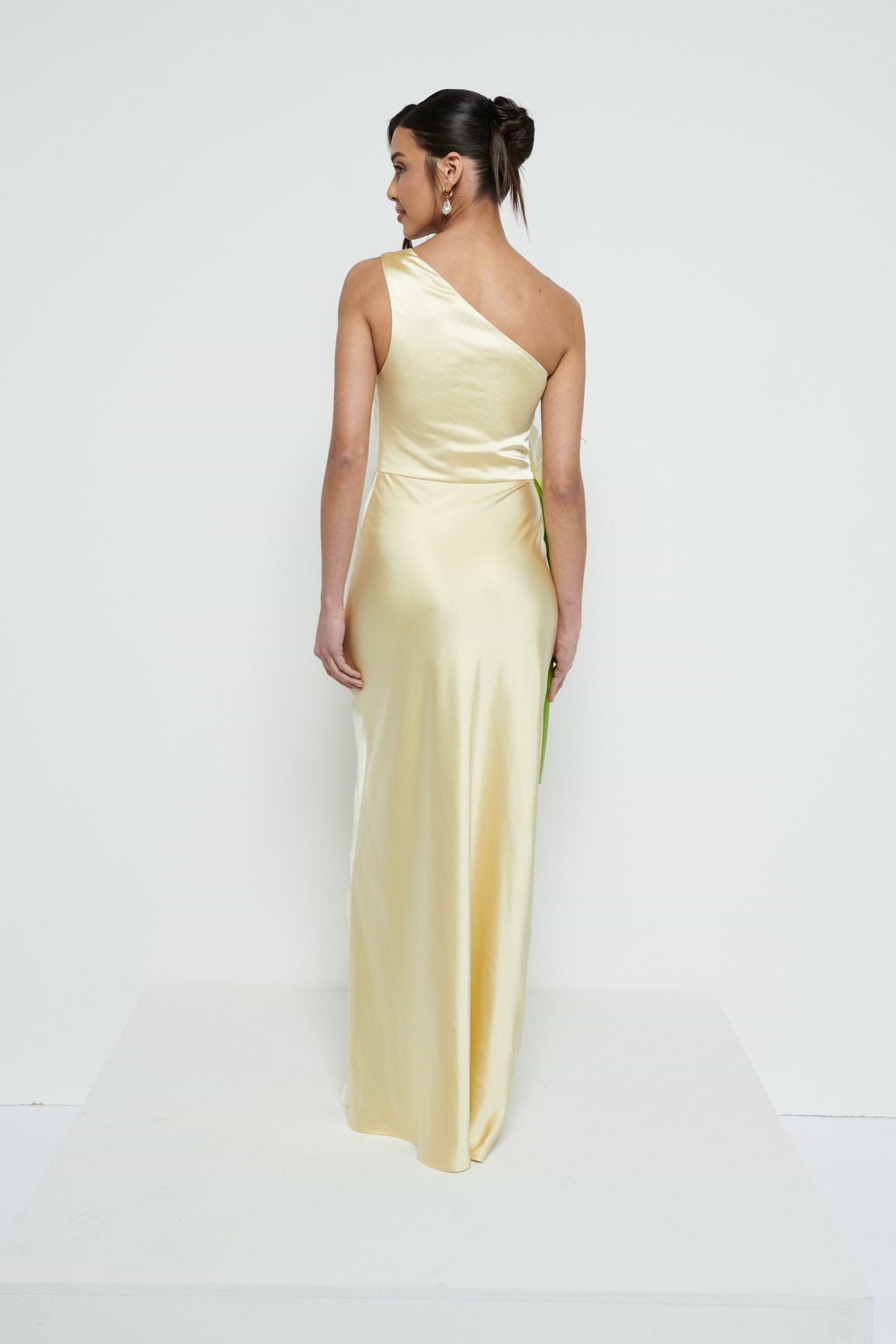 Juliet Ruched Maxi Bridesmaid Dress - Lemon