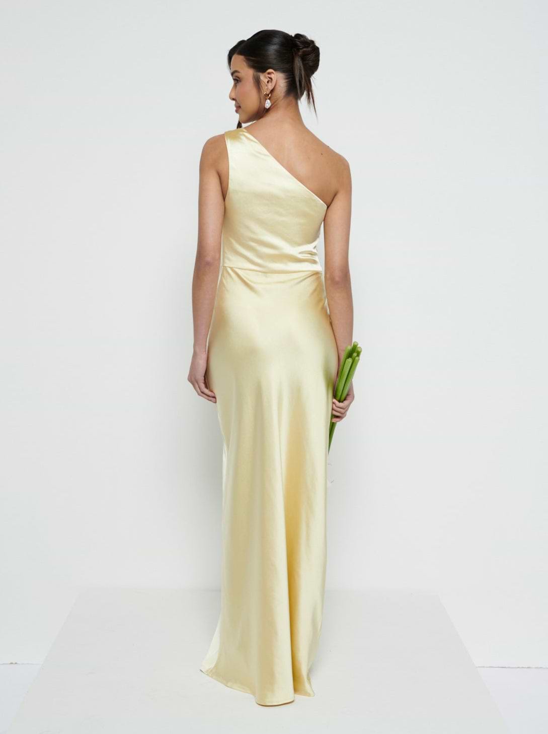 Juliet Ruched Maxi Bridesmaid Dress - Lemon