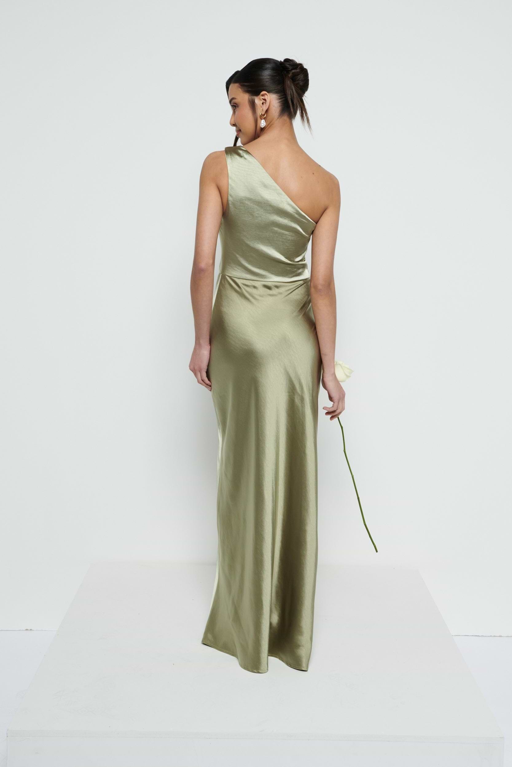 Juliet Ruched Maxi Bridesmaid Dress - Matte Olive
