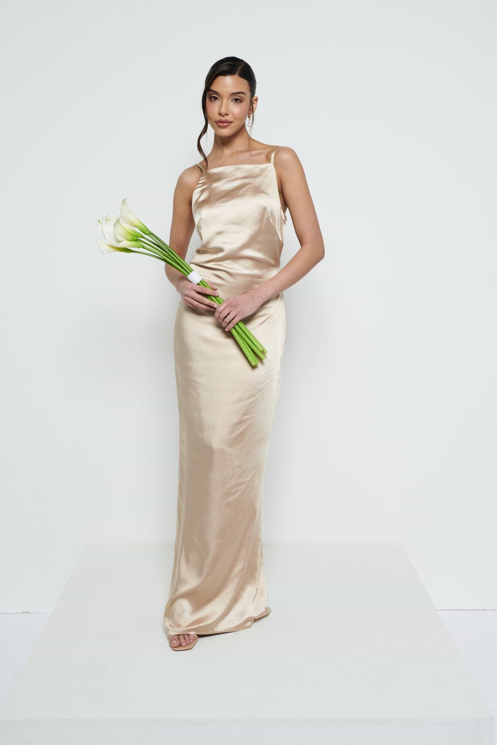 June Satin Maxi Bridesmaid Dress - Bronze