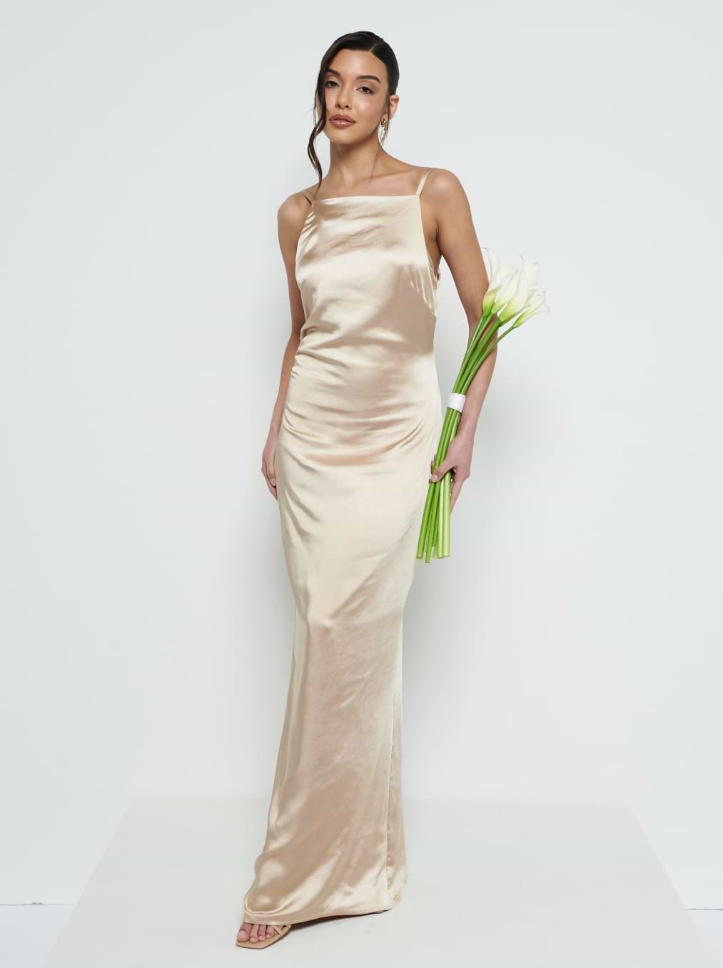 June Satin Maxi Bridesmaid Dress - Bronze