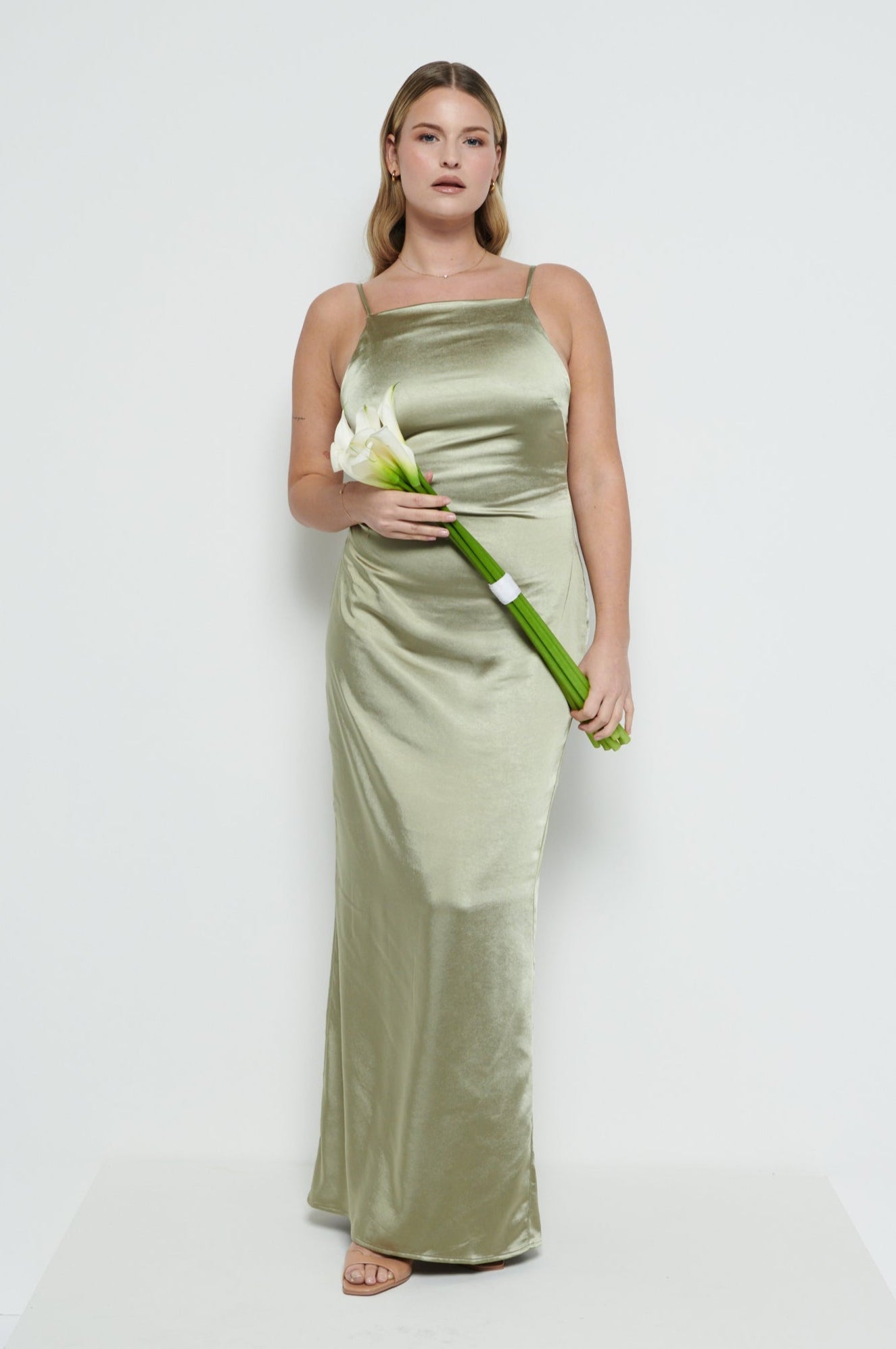 June Satin Maxi Bridesmaid Dress - Olive