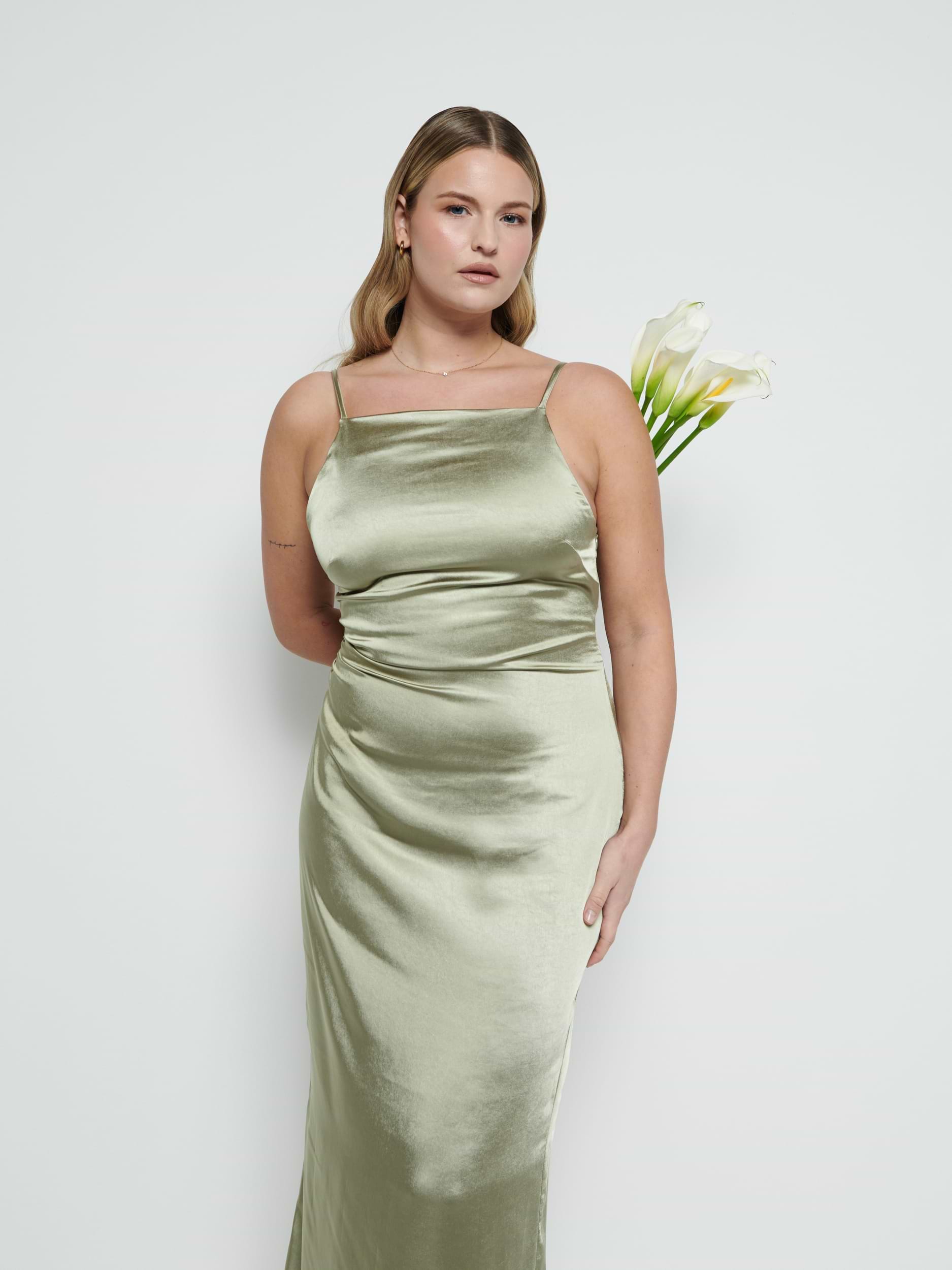 June Satin Maxi Bridesmaid Dress - Olive