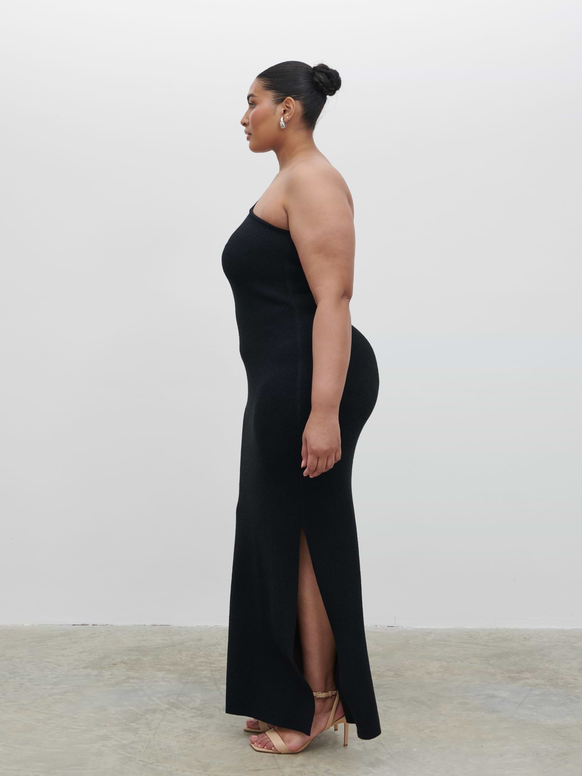 Juno One Shoulder Knit Maxi Dress Curve - Black
