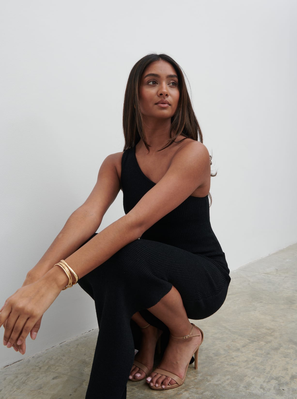 Juno One Shoulder Knit Maxi Dress - Black