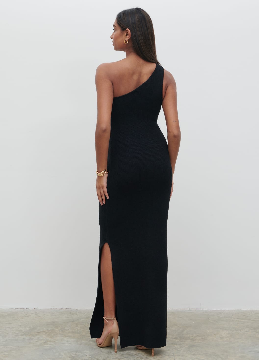 Juno One Shoulder Knit Maxi Dress - Black
