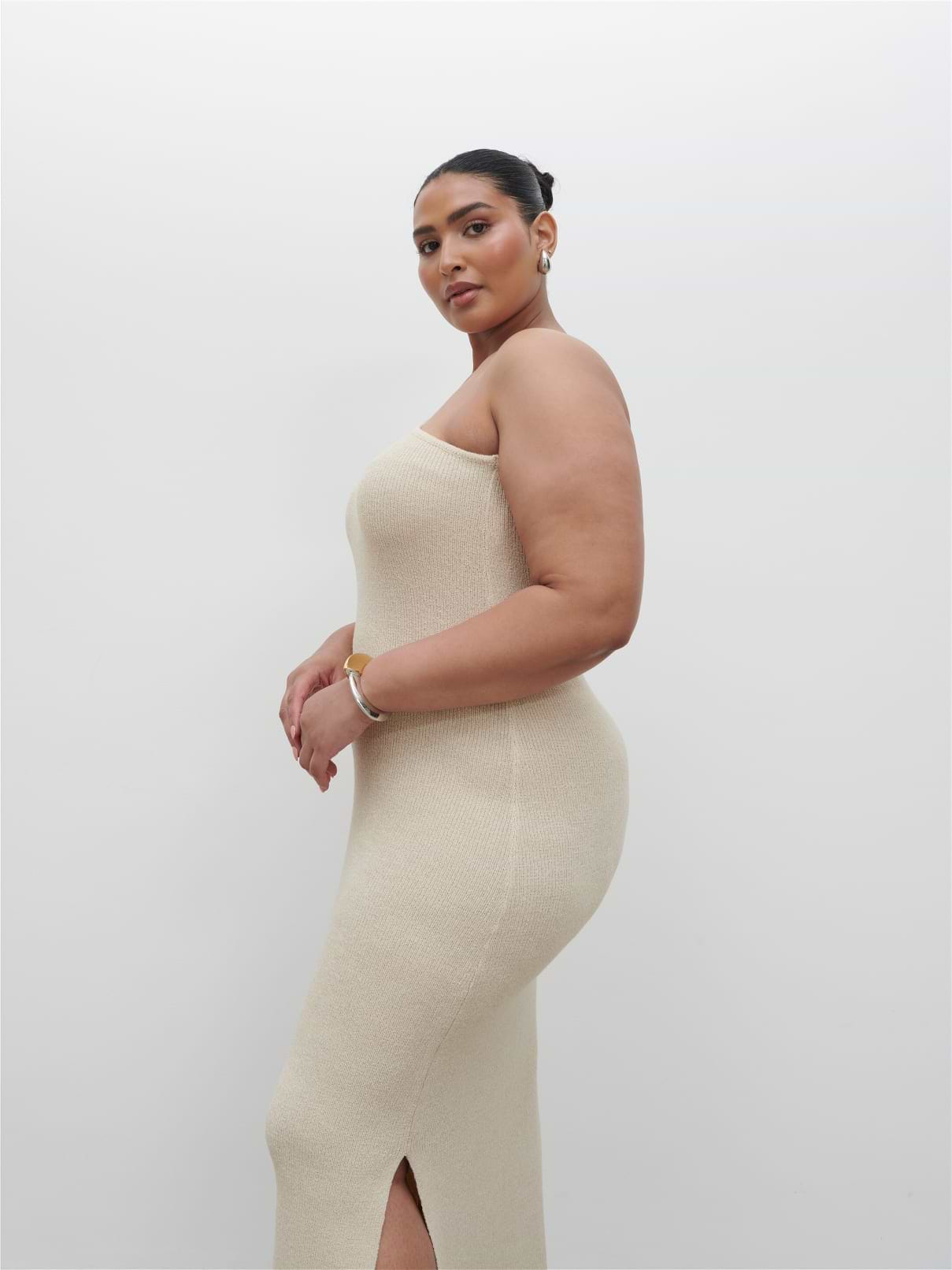 Juno One Shoulder Knit Maxi Dress Curve - Oatmeal