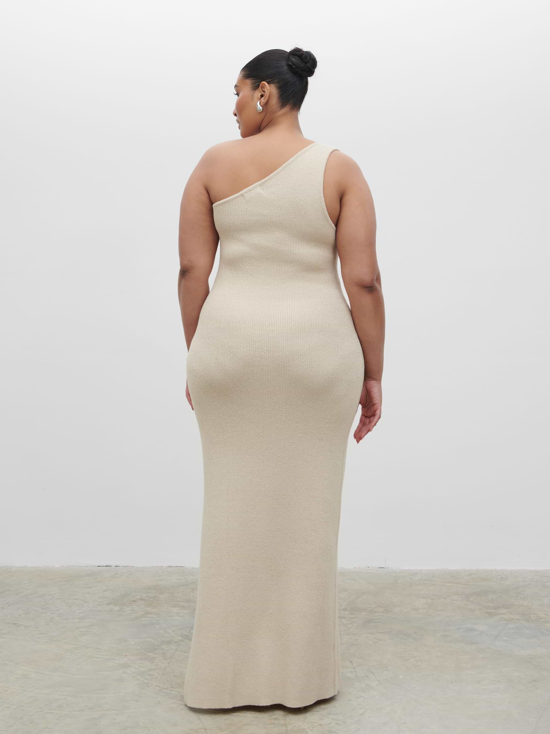 Juno One Shoulder Knit Maxi Dress Curve - Oatmeal