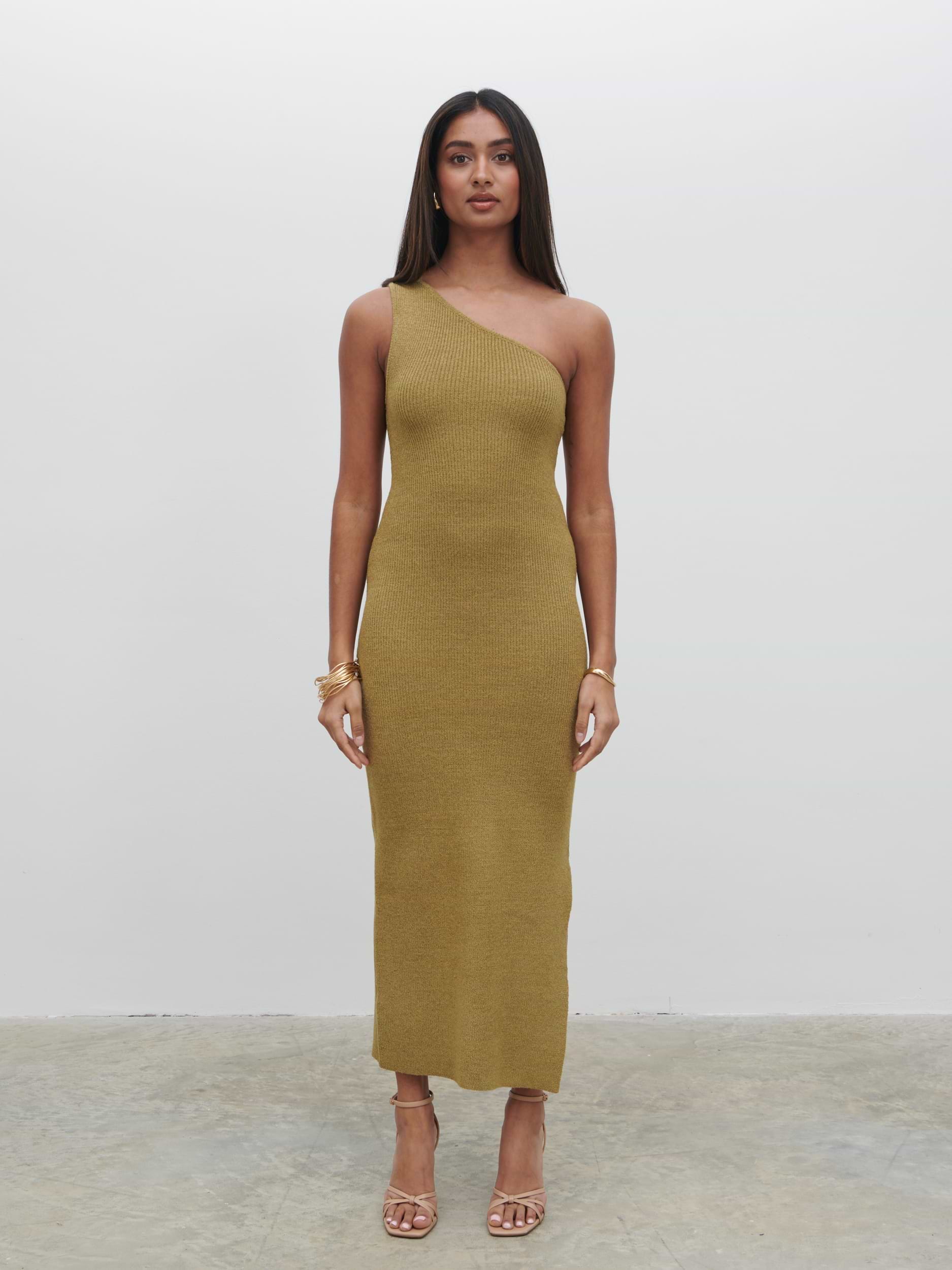 Juno One Shoulder Knit Midaxi Dress - Dark Olive