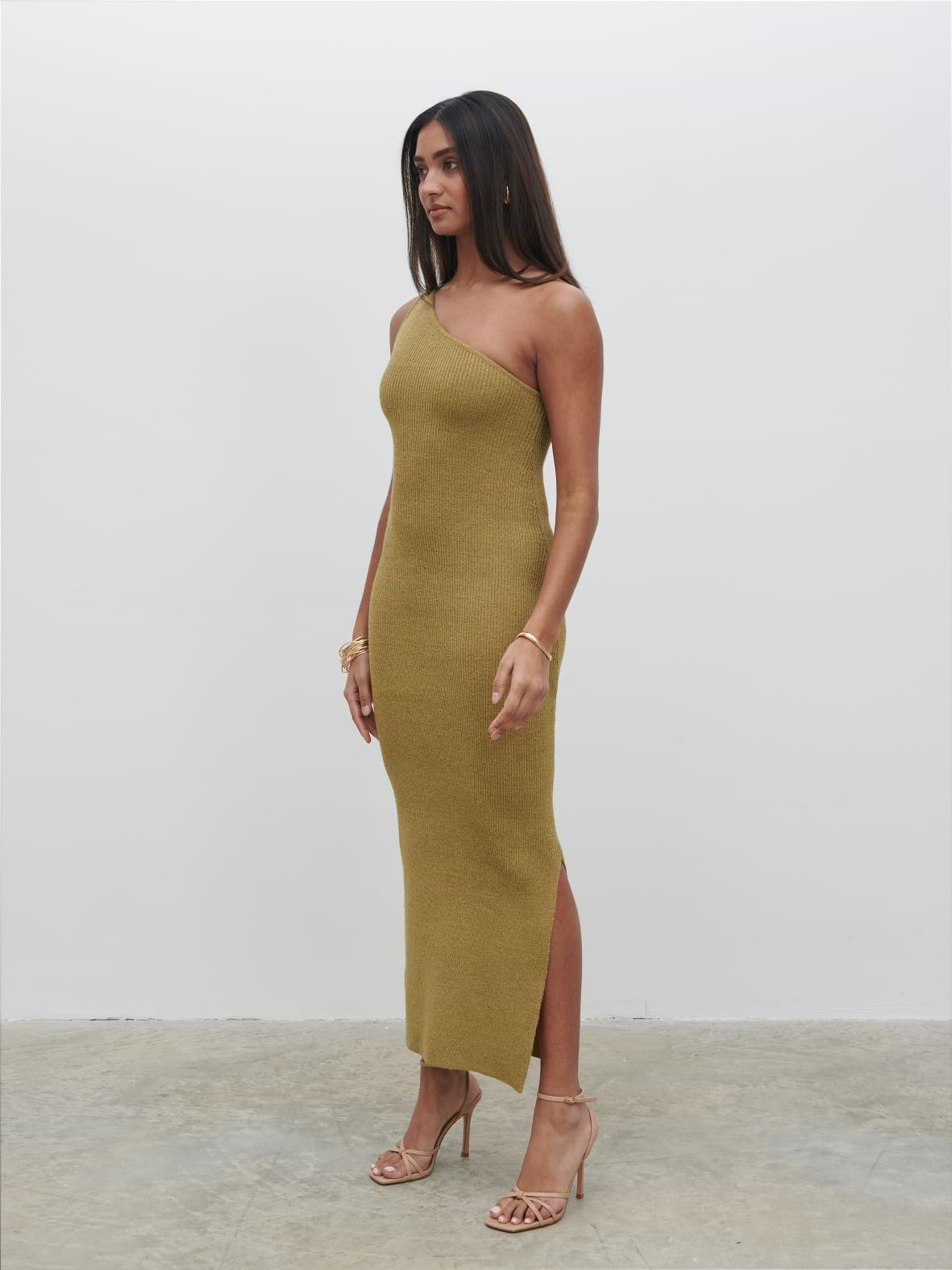 Juno One Shoulder Knit Midaxi Dress - Dark Olive