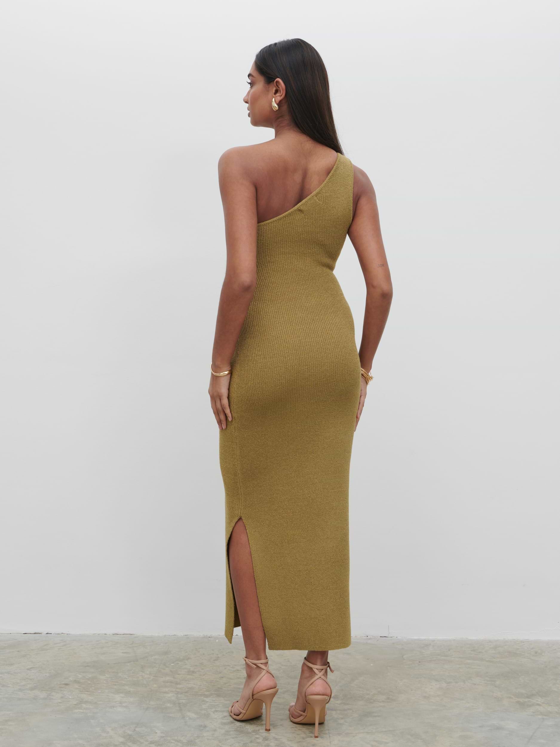 Juno One Shoulder Knit Midaxi Dress - Dark Olive