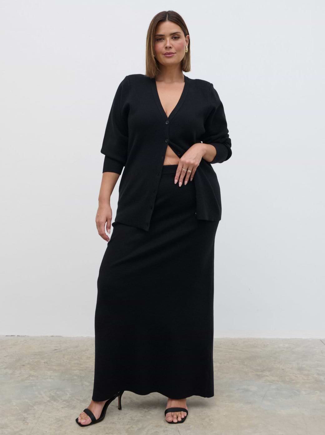 Justine Rib Knit Maxi Skirt Curve - Black