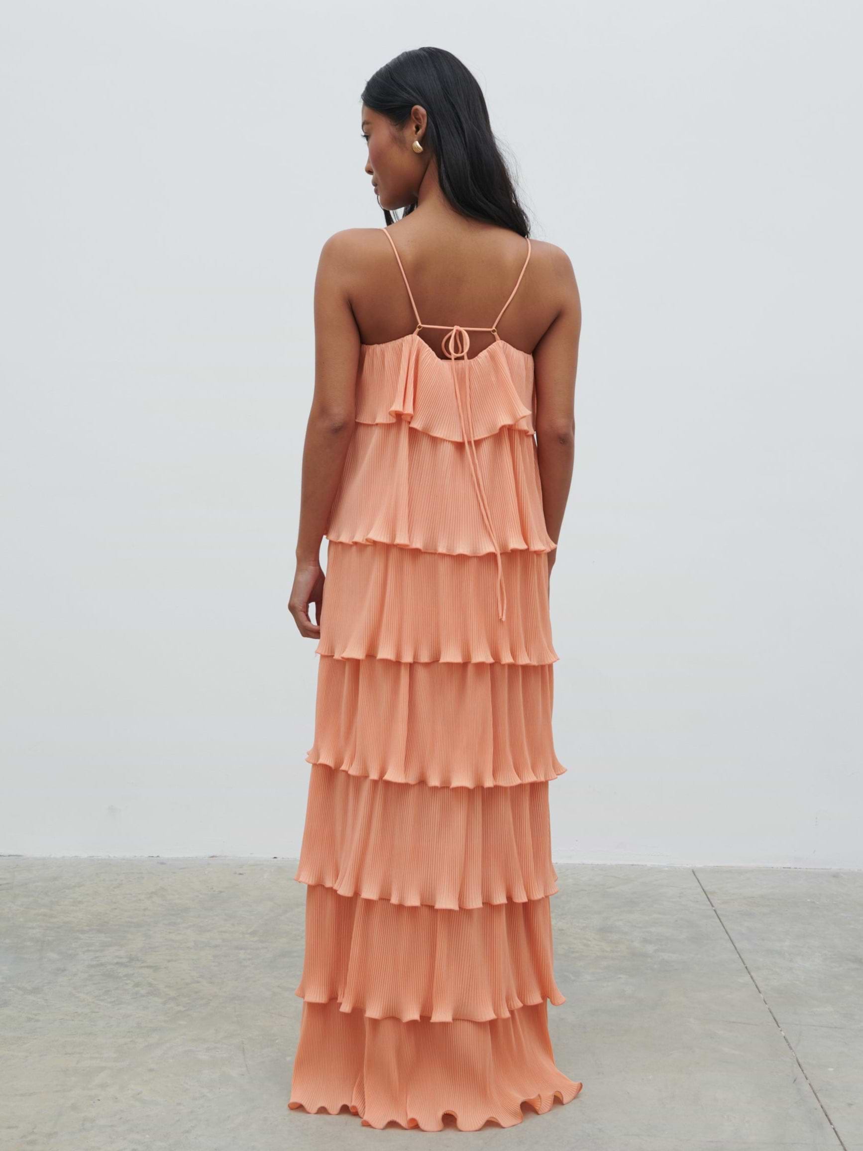 Kaelie Ruffle Plisse Maxi Dress - Apricot